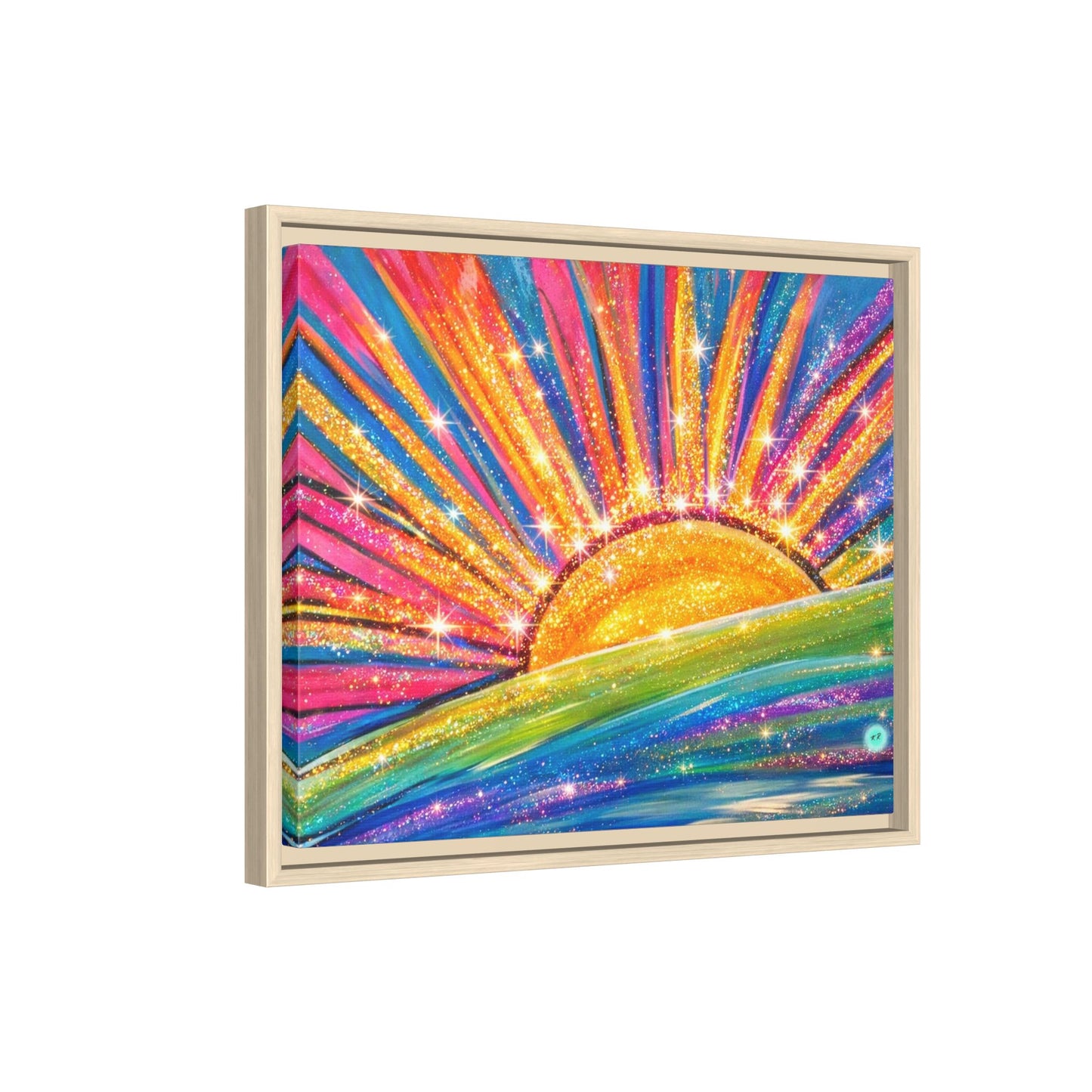 Colorful Sunrise Sparkling Artwork Canvas, gallery wrapped, Sunshine Wall Art,