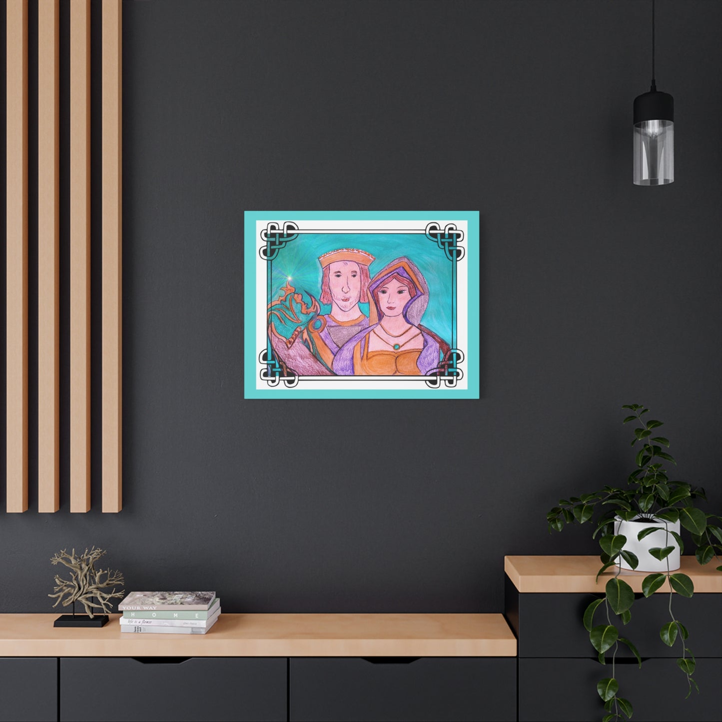 Sir Thomas & Lady Elizabeth Boleyn Illustration on gallery wrapped canvas, Celtic Border