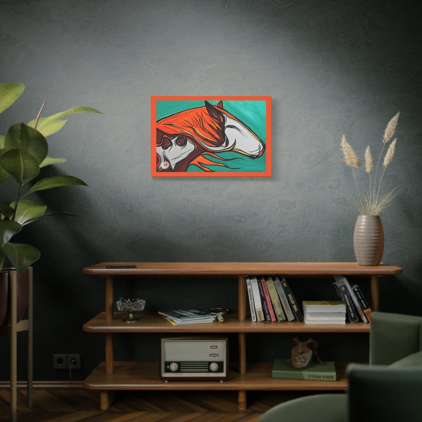 Orange Flaming Mane Paint Horse Gallery Wrapped Canvas Print, multiple sizes