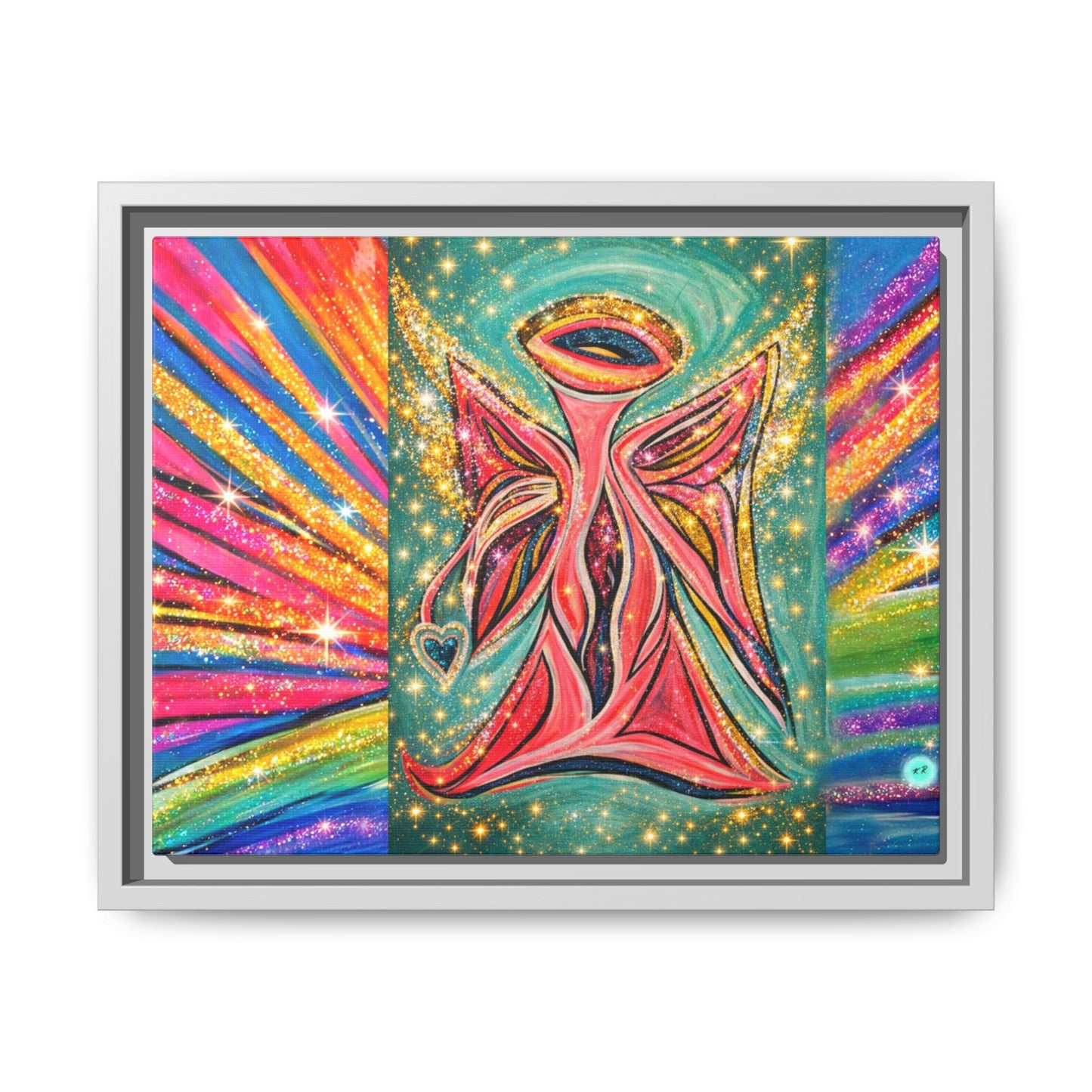 Vibrant, Sparkling Matte Canvas Angel Artwork — Vibrant Rainbow Spiritual Print