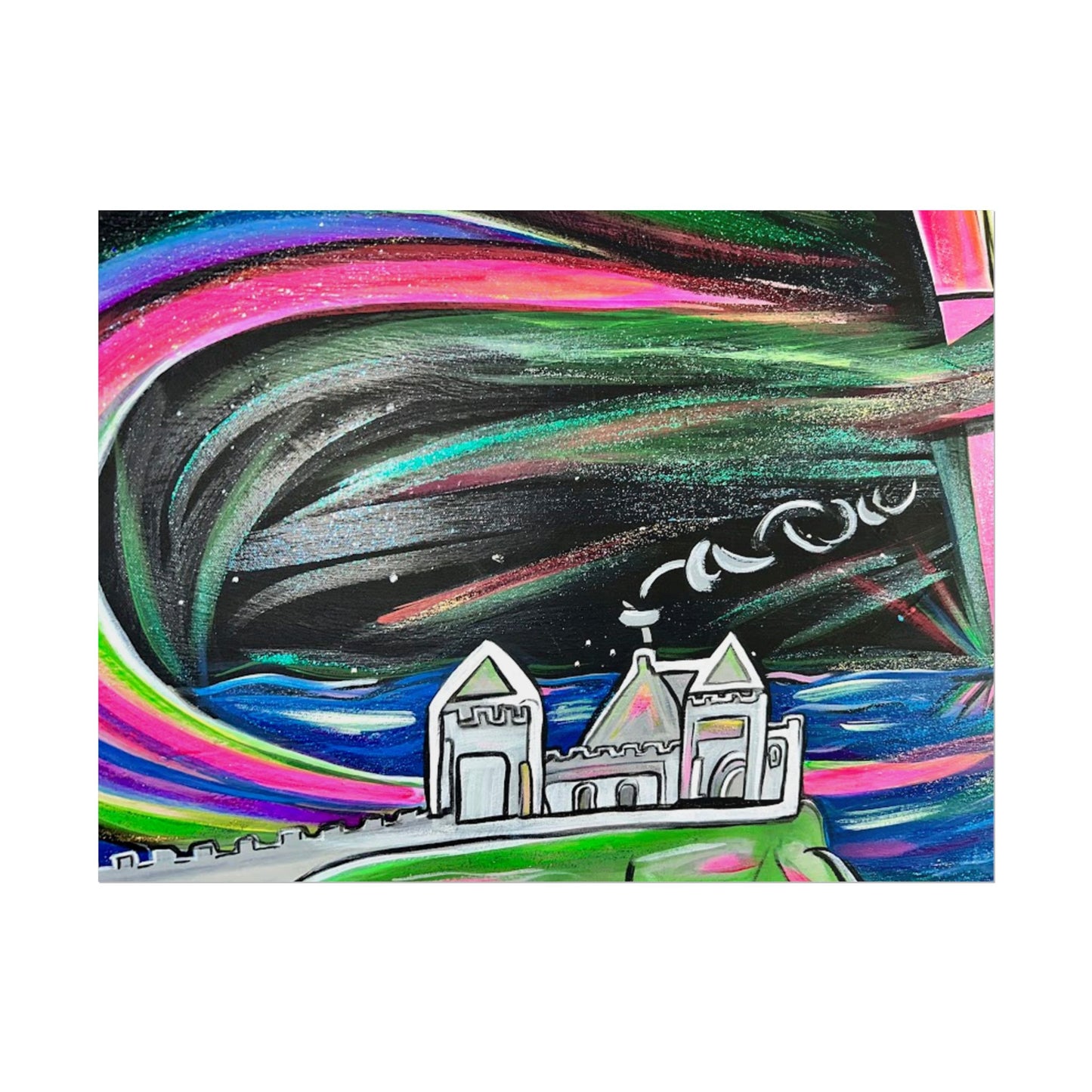 Dunluce Castle and the Northern Lights in Ireland Rolled Poster | Aurora Borealis Art Print wall art