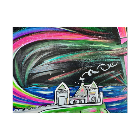 Dunluce Castle and the Northern Lights in Ireland Rolled Poster | Aurora Borealis Art Print wall art