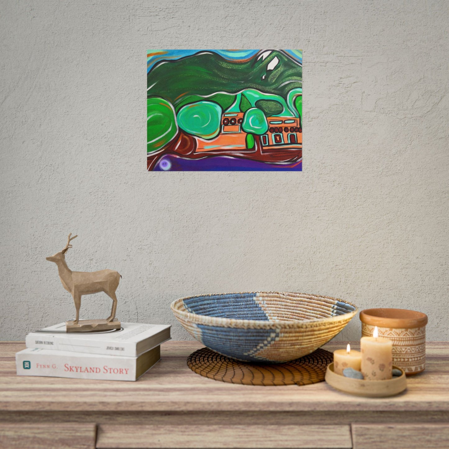 Adobe Home Mountain Landscape Rolled Poster | Colorful Lodge Wall Art