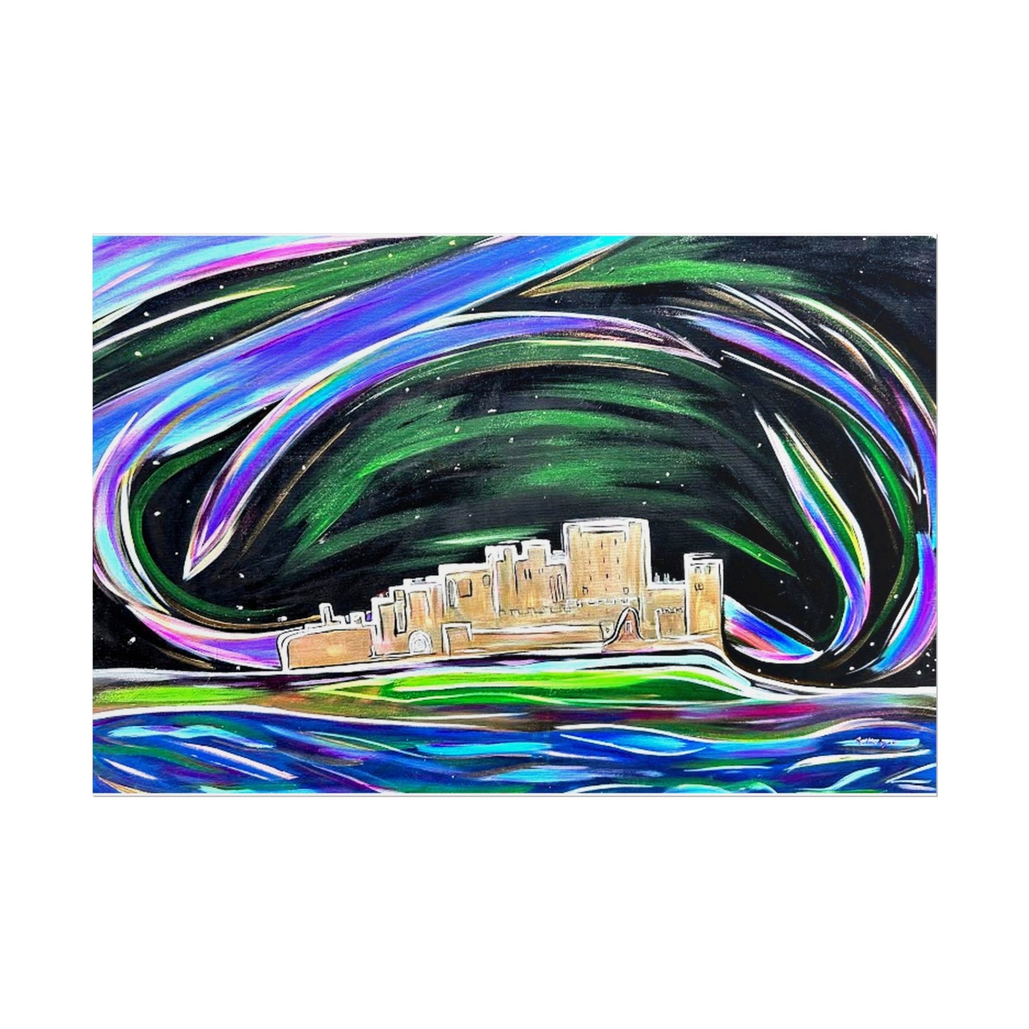 Bamburgh Castle and the Aurora Borealis Poster | Aurora Castle Art Print