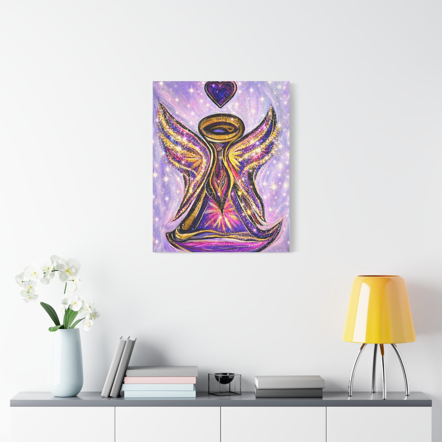 Angel Lover Wall Art Lavender Protector Guardian Angel Canvas Art Print Nursery Room Decor Guardian Angelic Children's room Spiritual Decor