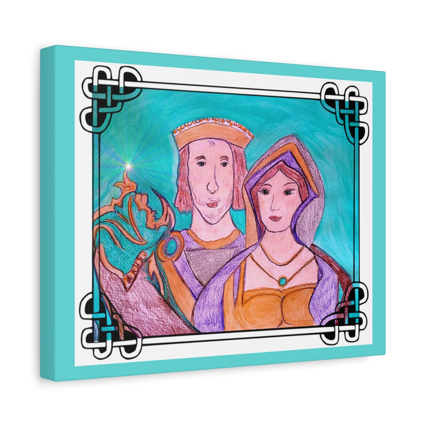 Sir Thomas & Lady Elizabeth Boleyn Illustration on gallery wrapped canvas, Celtic Border
