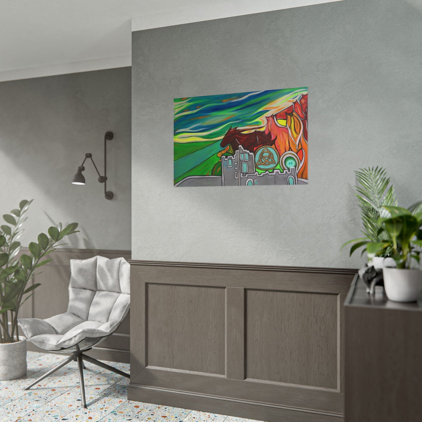Medieval Castle Rolled Poster | Celtic Knot, Horses Running Landscape