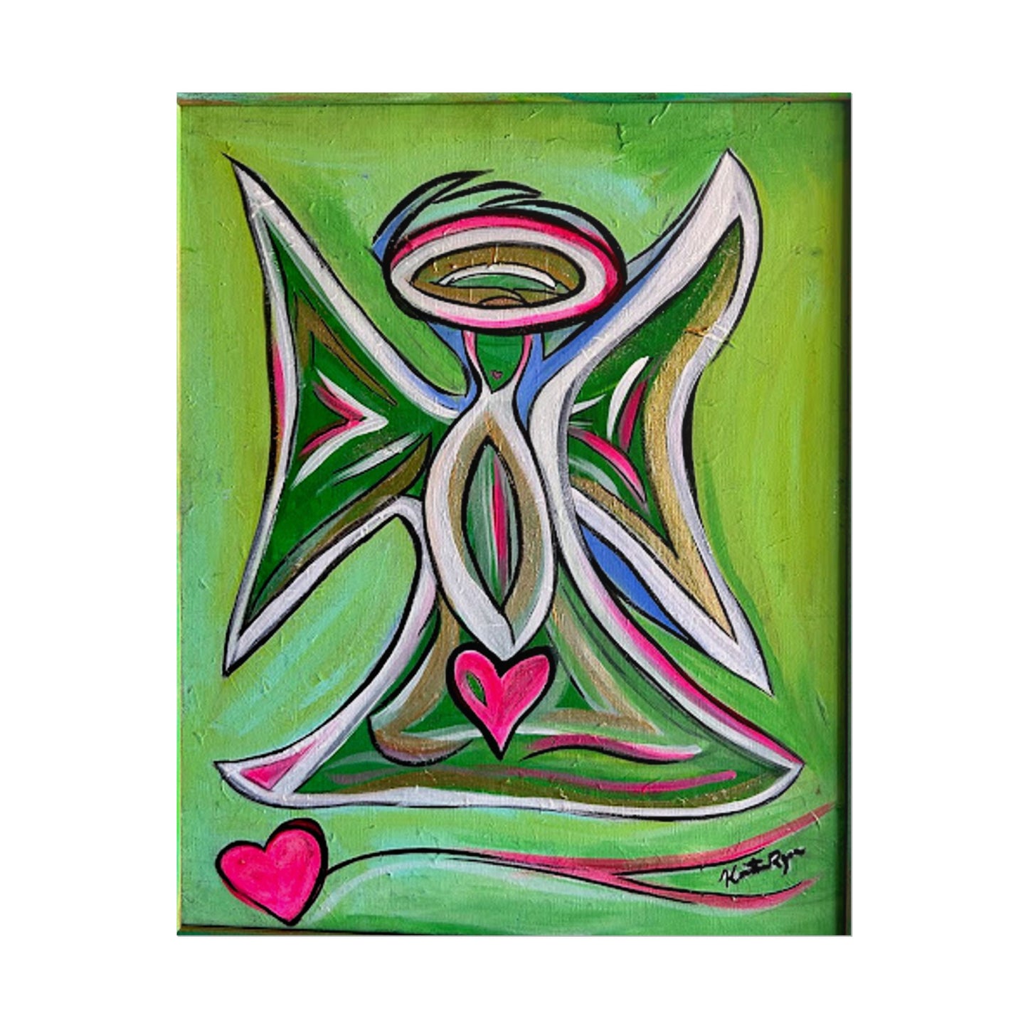 Green Guardian Angel with Heart Rolled Poster | Wall Art