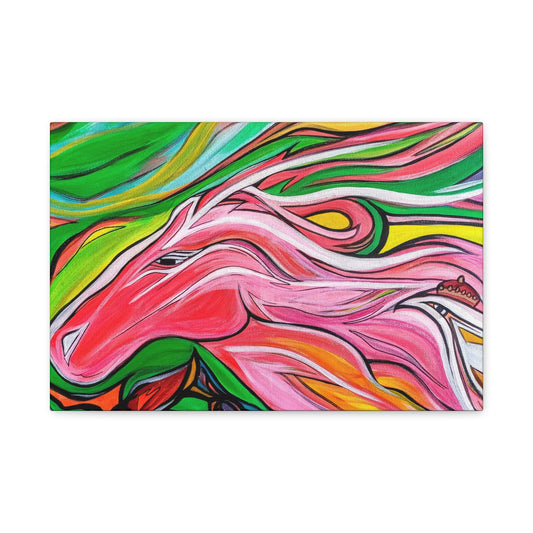 Pink Running Horse Matte Canvas Art Print