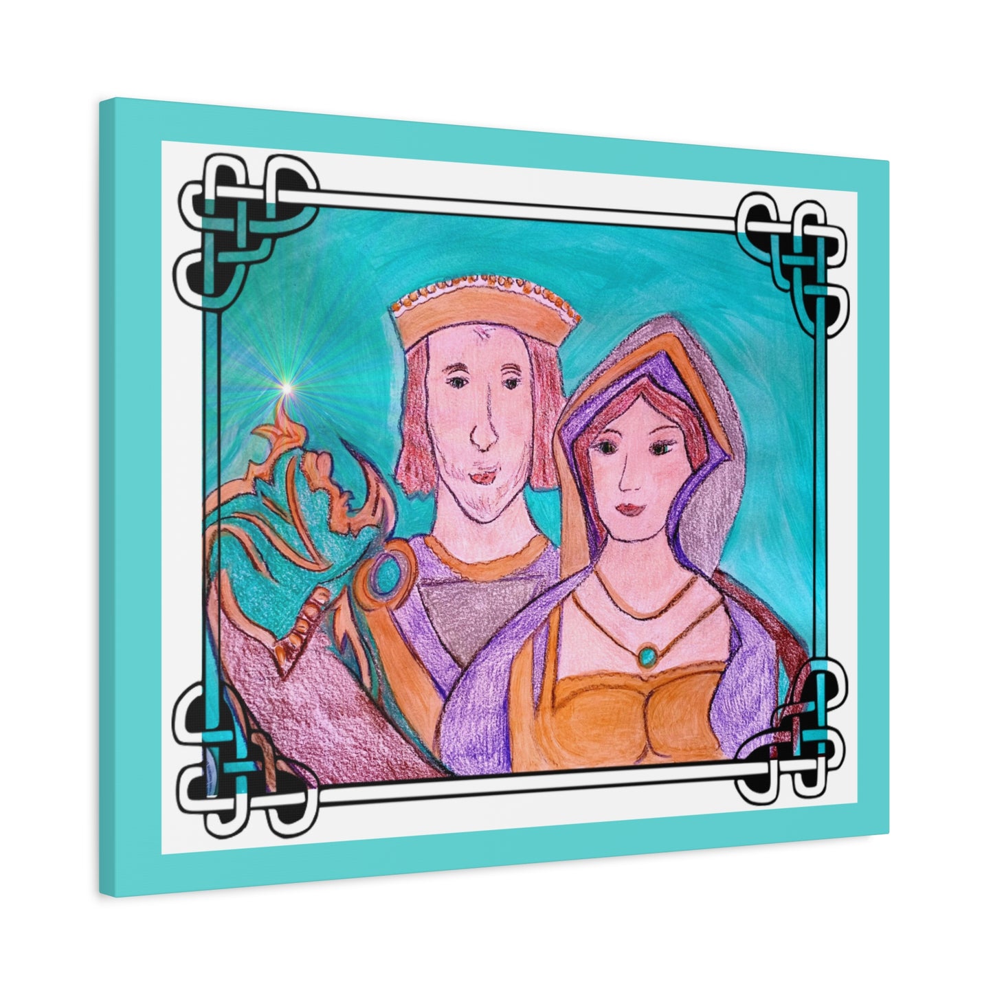 Sir Thomas & Lady Elizabeth Boleyn Illustration on gallery wrapped canvas, Celtic Border
