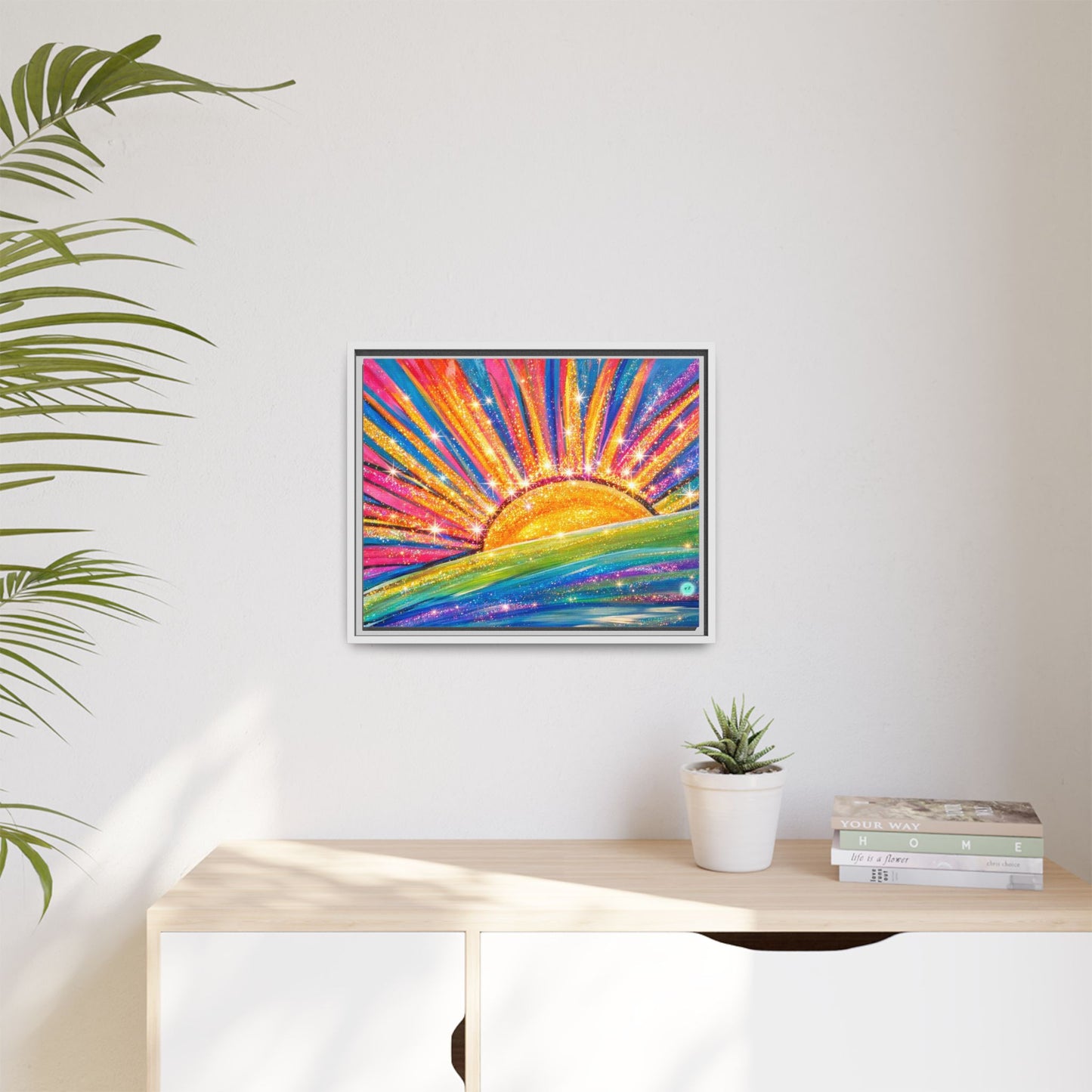 Colorful Sunrise Sparkling Artwork Canvas, gallery wrapped, Sunshine Wall Art,