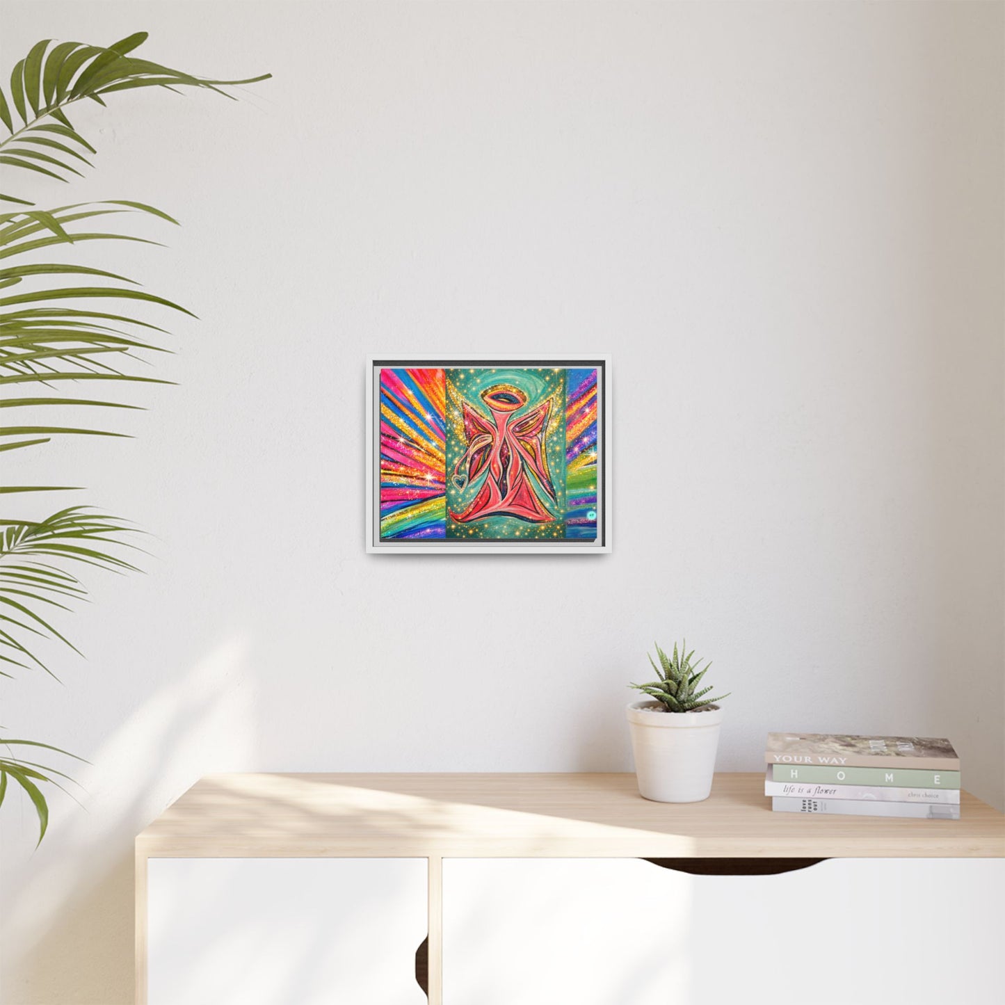 Vibrant, Sparkling Matte Canvas Angel Artwork — Vibrant Rainbow Spiritual Print