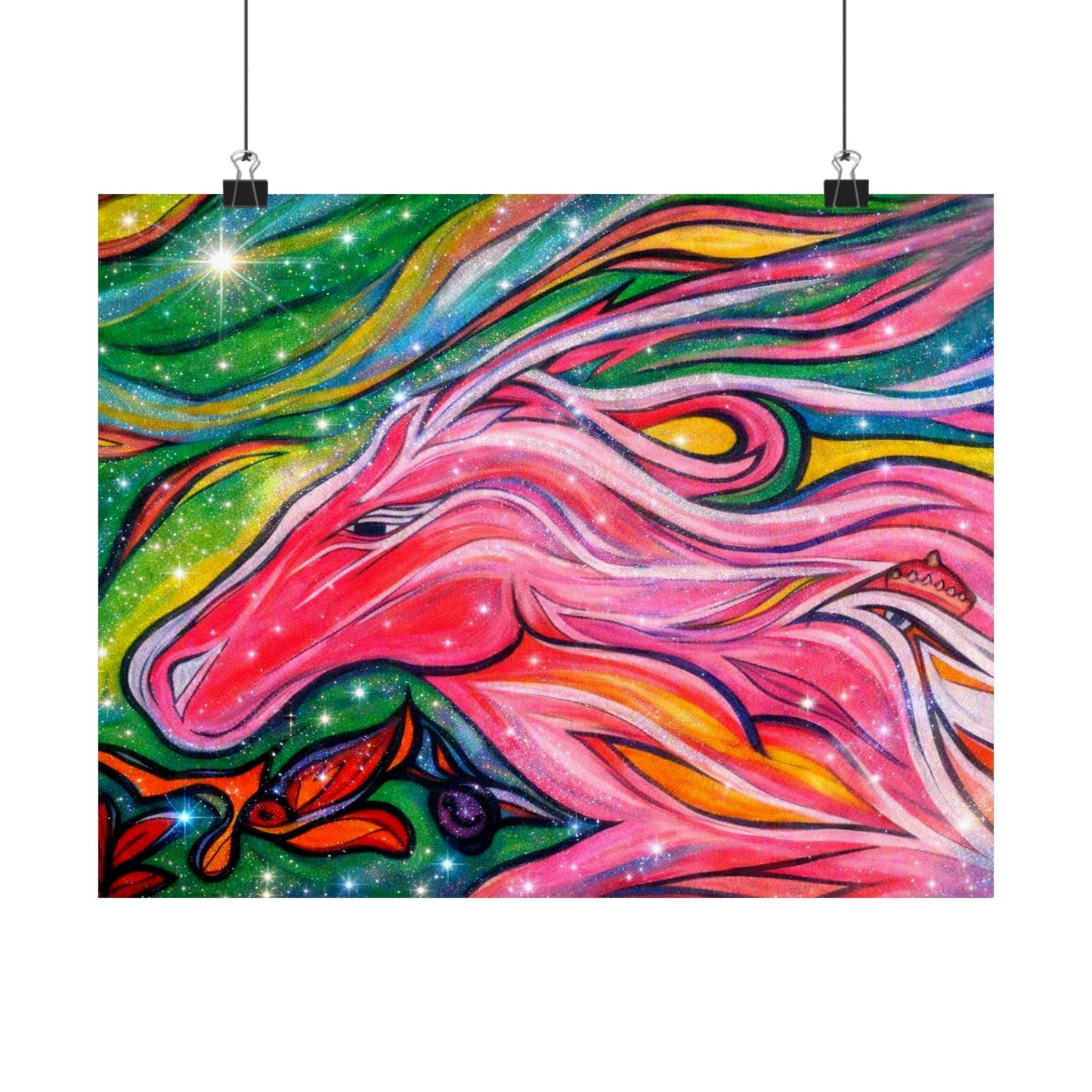 Pink Horse Lover Giclée Matte Horizontal Poster | Vibrant Pink Stallion Wall Art