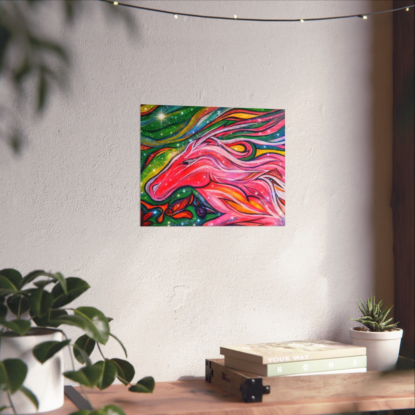 Pink Horse Lover Giclée Matte Horizontal Poster | Vibrant Pink Stallion Wall Art