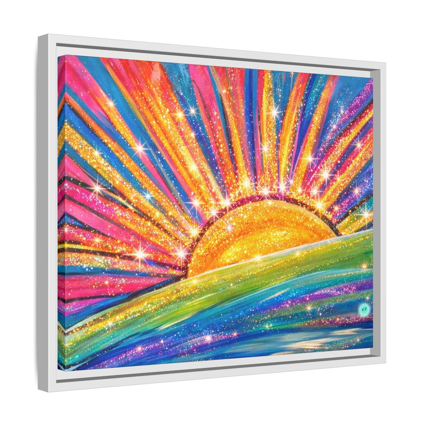 Colorful Sunrise Sparkling Artwork Canvas, gallery wrapped, Sunshine Wall Art,