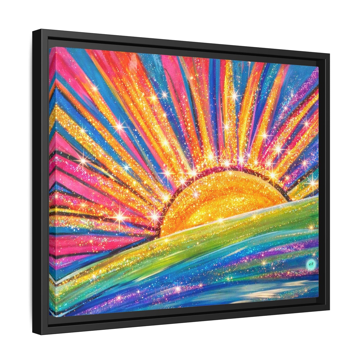 Colorful Sunrise Sparkling Artwork Canvas, gallery wrapped, Sunshine Wall Art,
