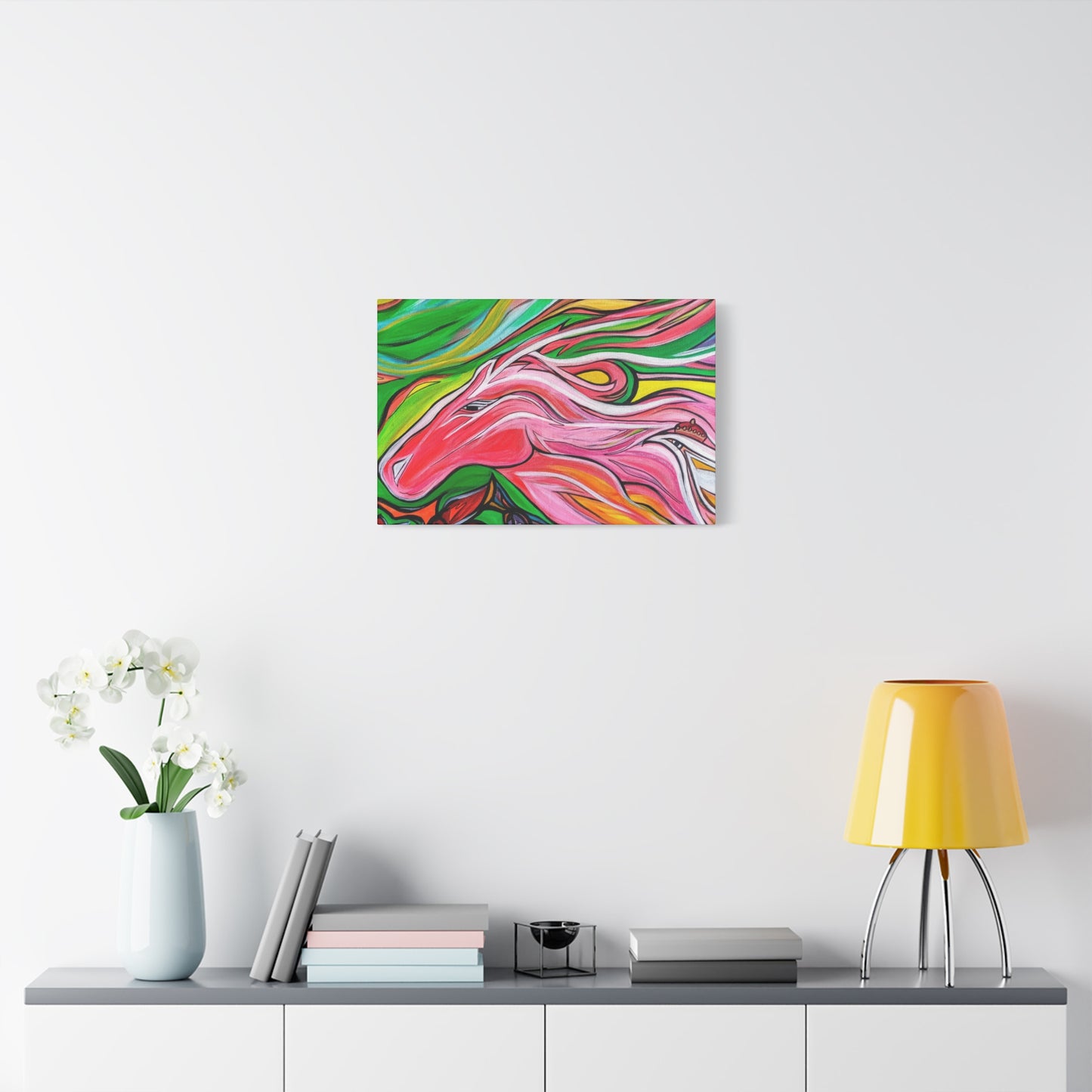 Pink Running Horse Matte Canvas Art Print