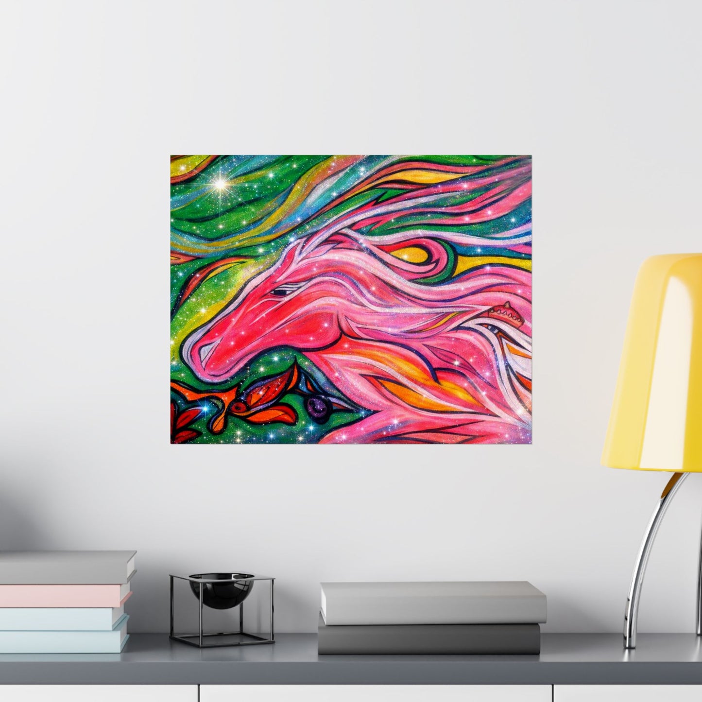 Pink Horse Lover Giclée Matte Horizontal Poster | Vibrant Pink Stallion Wall Art