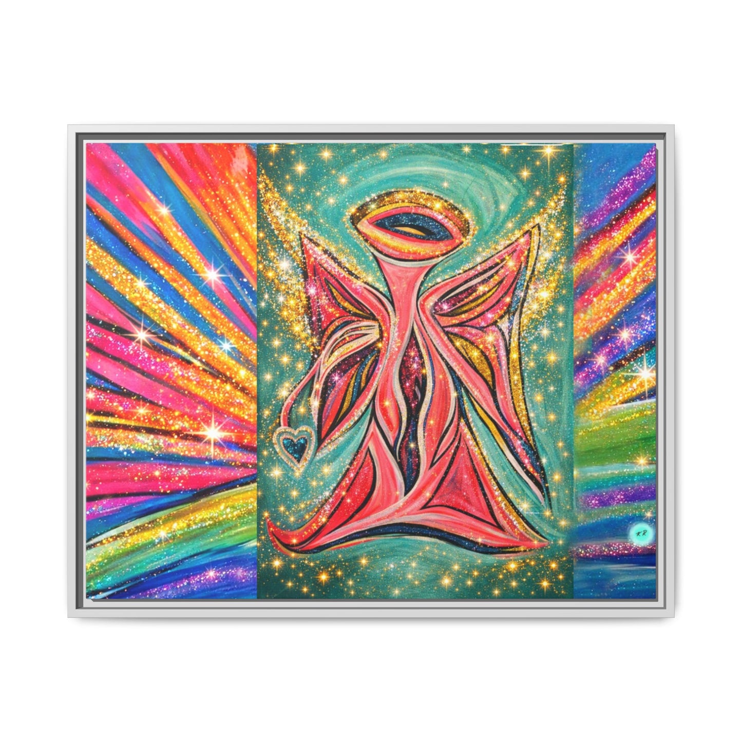Vibrant, Sparkling Matte Canvas Angel Artwork — Vibrant Rainbow Spiritual Print