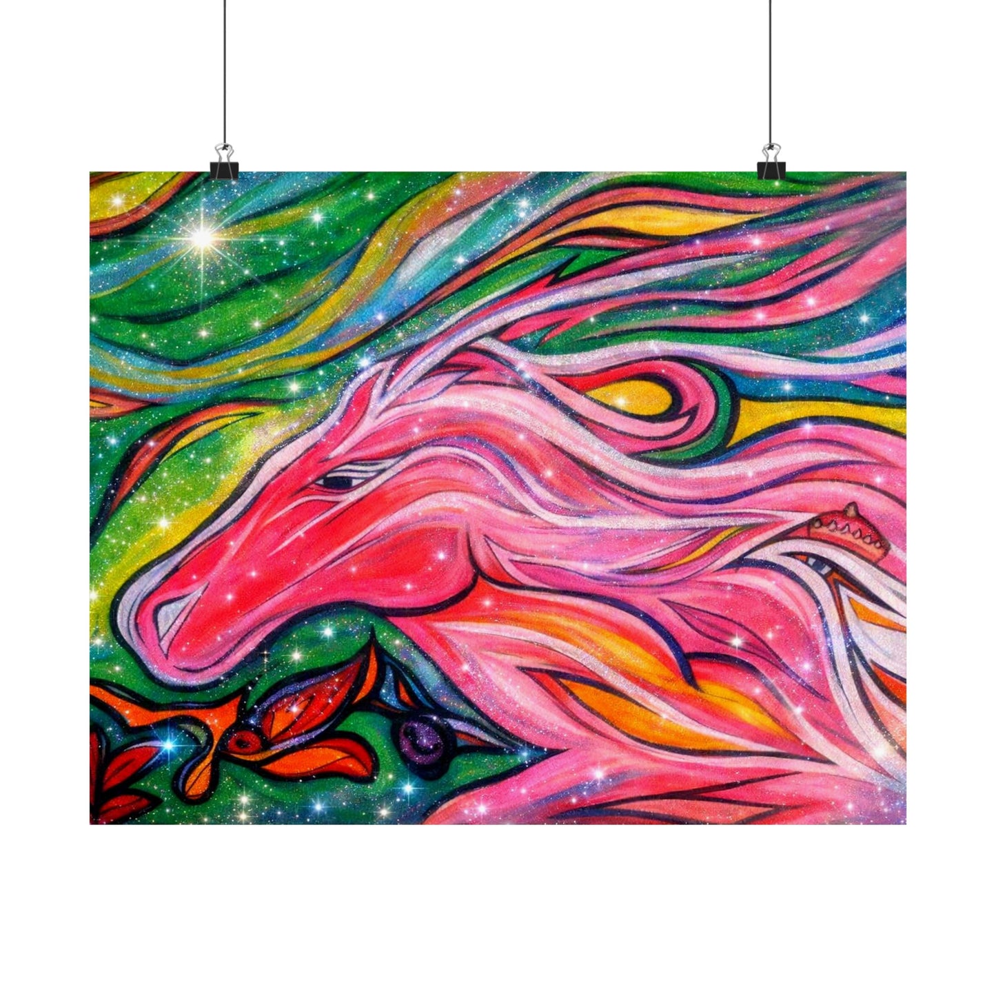 Pink Horse Lover Giclée Matte Horizontal Poster | Vibrant Pink Stallion Wall Art
