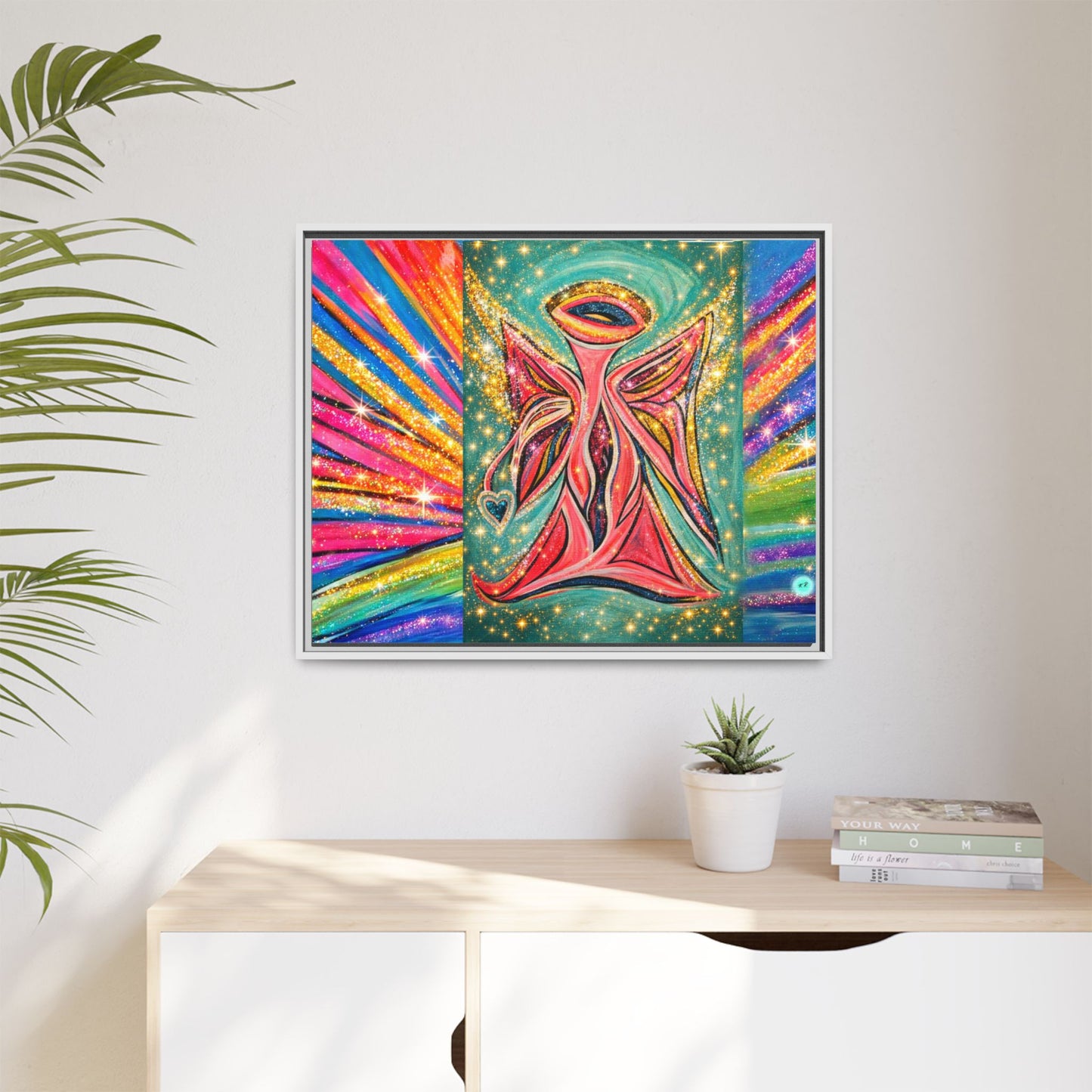 Vibrant, Sparkling Matte Canvas Angel Artwork — Vibrant Rainbow Spiritual Print