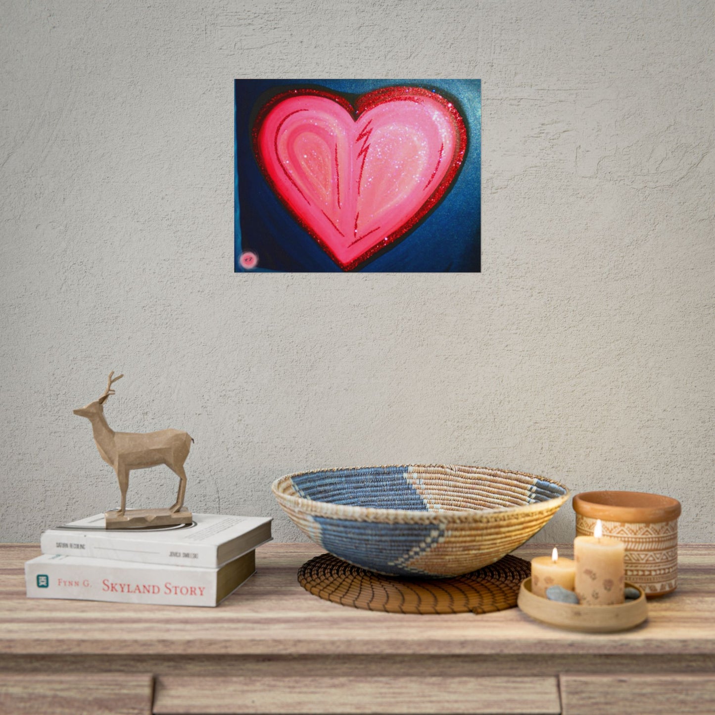 Pink Heart Lightning Rolled Poster | Heart Art Print, Glitter Effect
