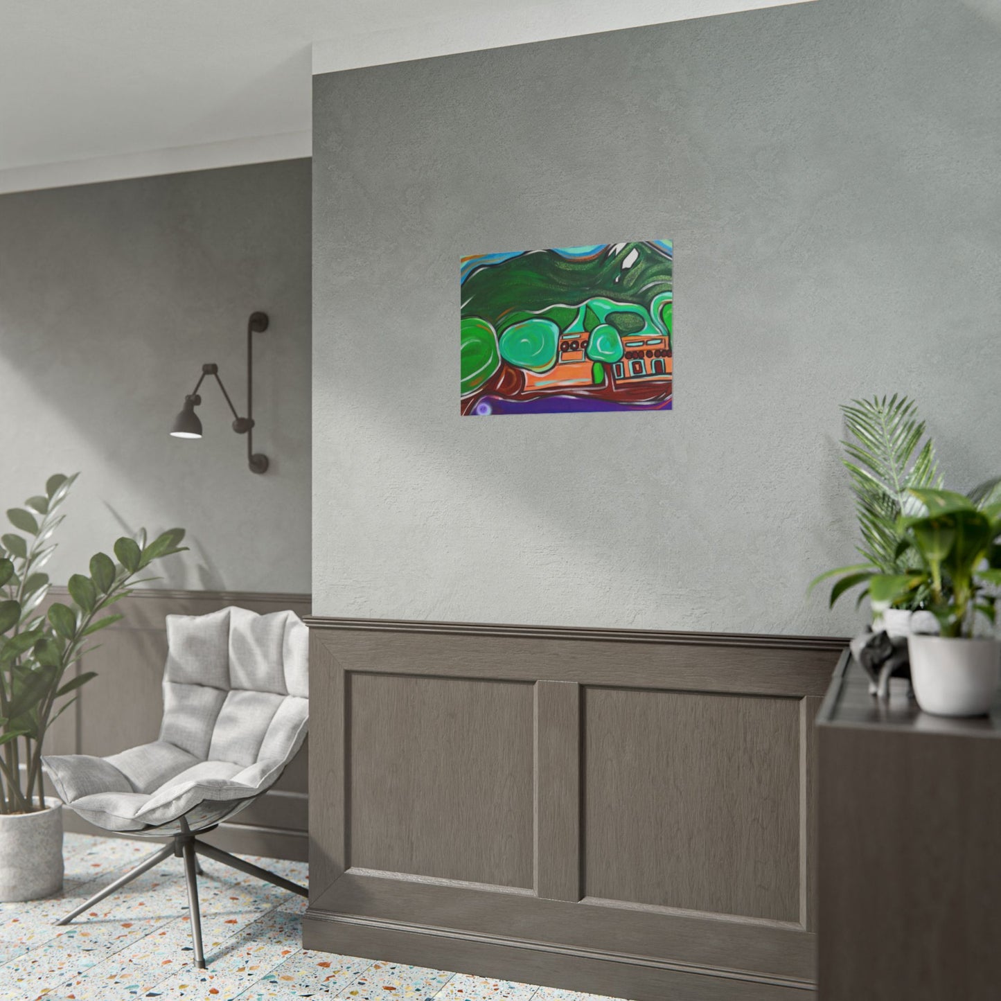 Adobe Home Mountain Landscape Rolled Poster | Colorful Lodge Wall Art