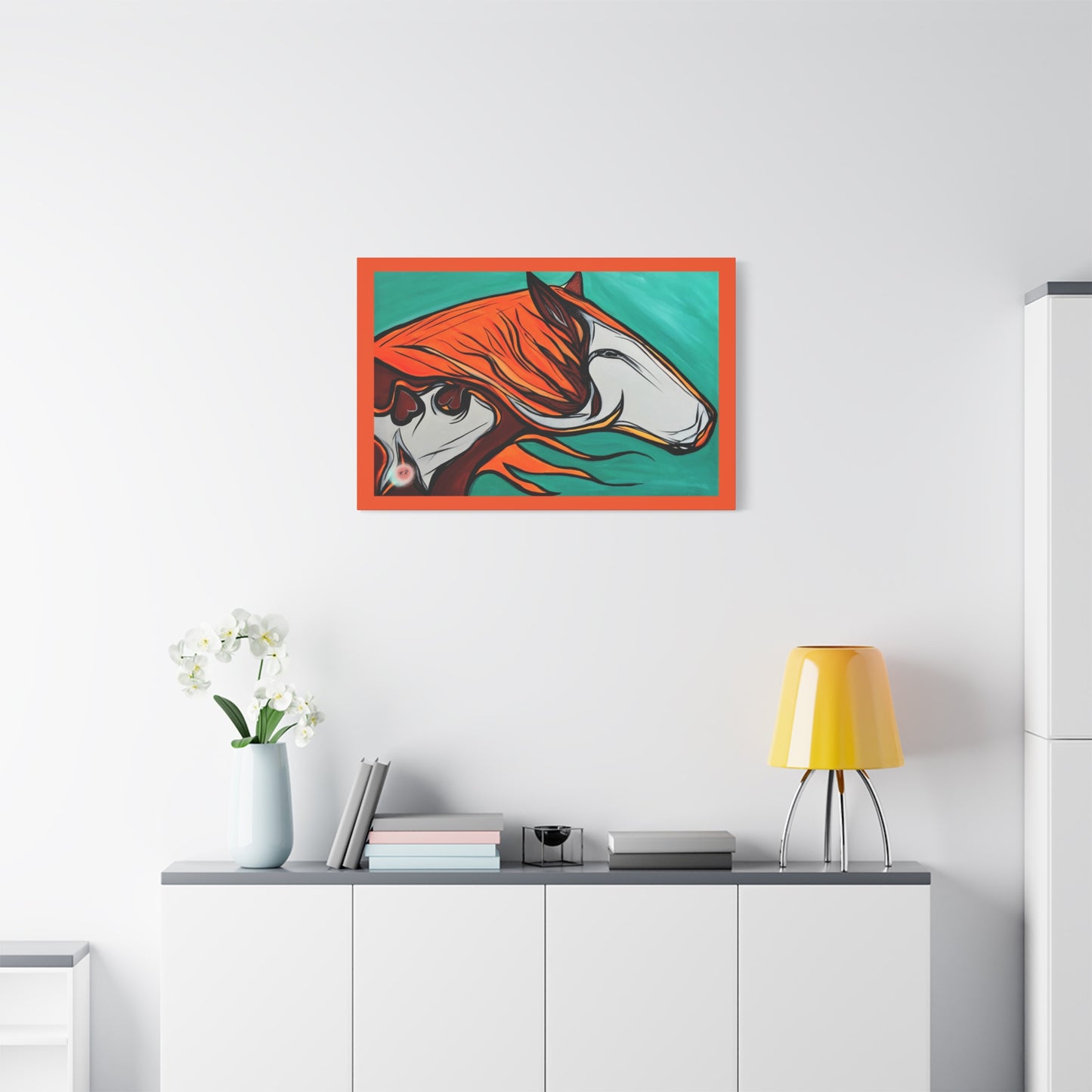 Orange Flaming Mane Paint Horse Gallery Wrapped Canvas Print, multiple sizes