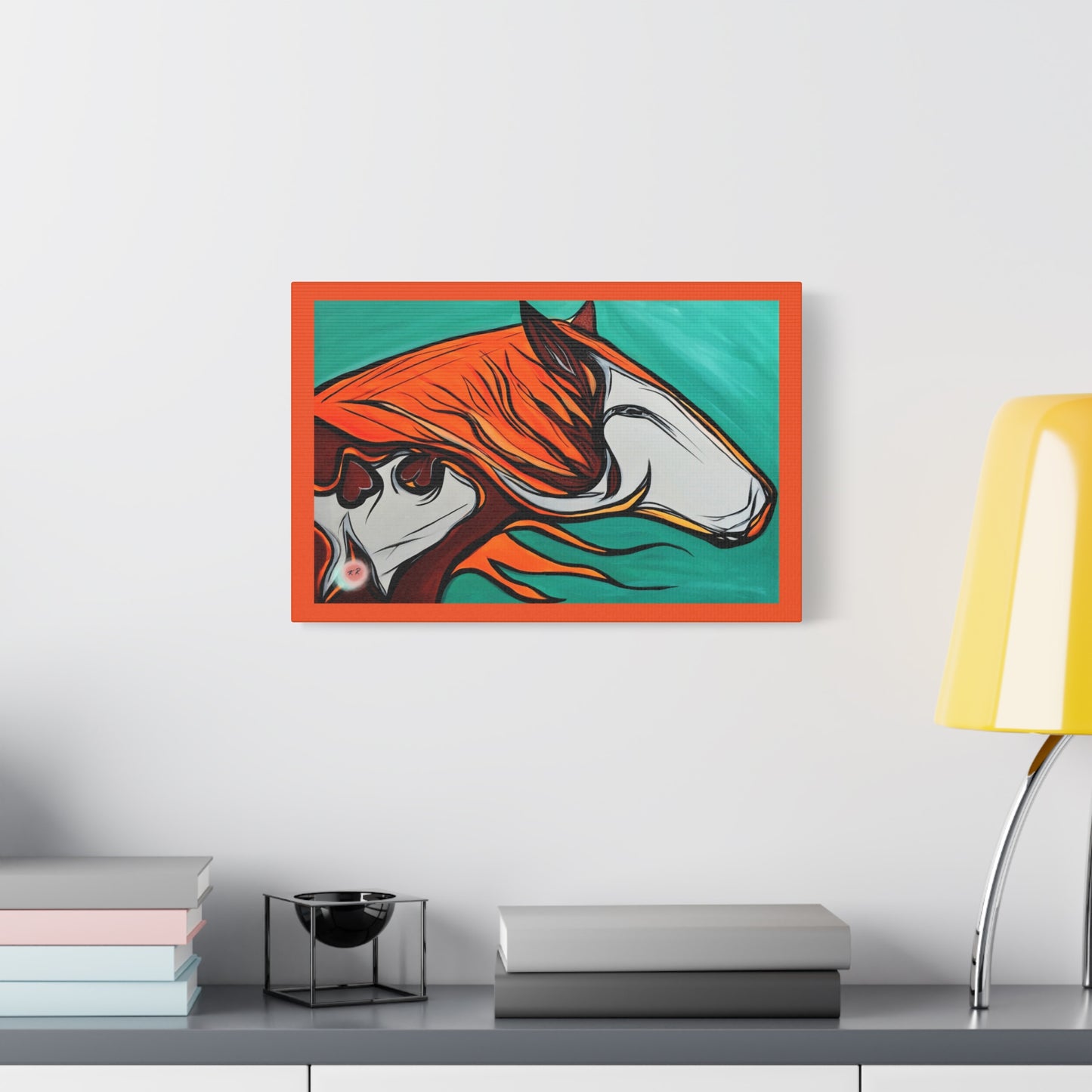 Orange Flaming Mane Paint Horse Gallery Wrapped Canvas Print, multiple sizes