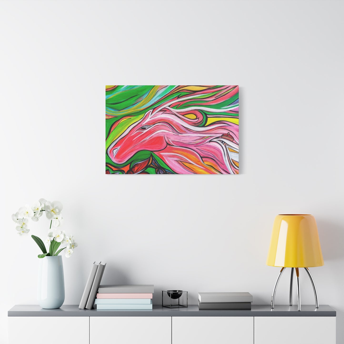 Pink Running Horse Matte Canvas Art Print