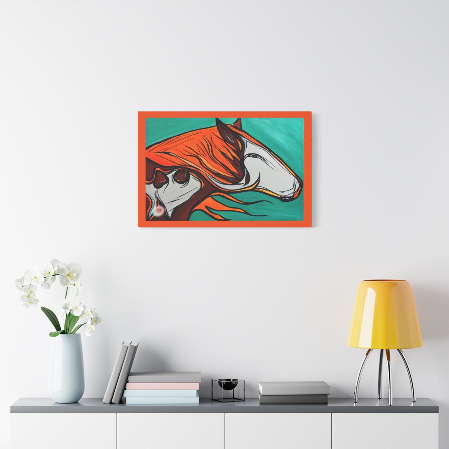 Orange Flaming Mane Paint Horse Gallery Wrapped Canvas Print, multiple sizes
