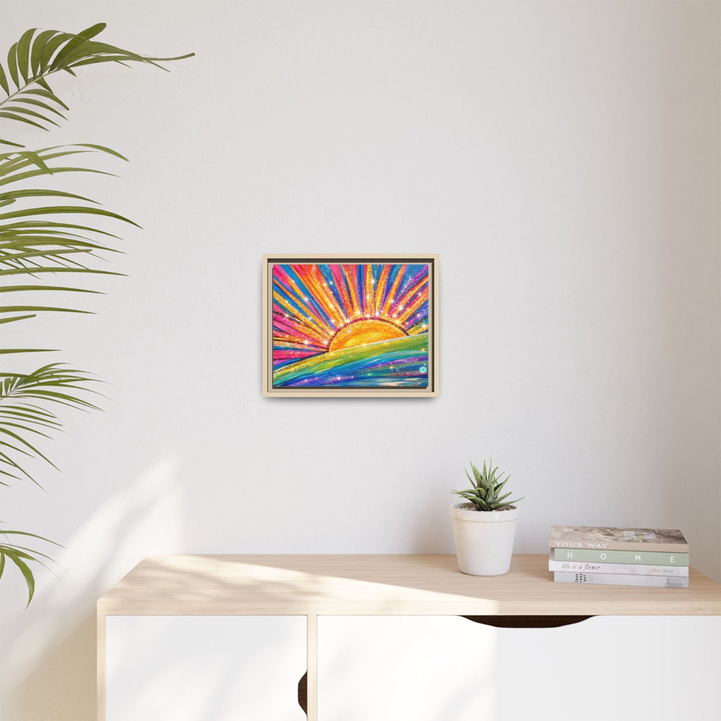 Colorful Sunrise Sparkling Artwork Canvas, gallery wrapped, Sunshine Wall Art,