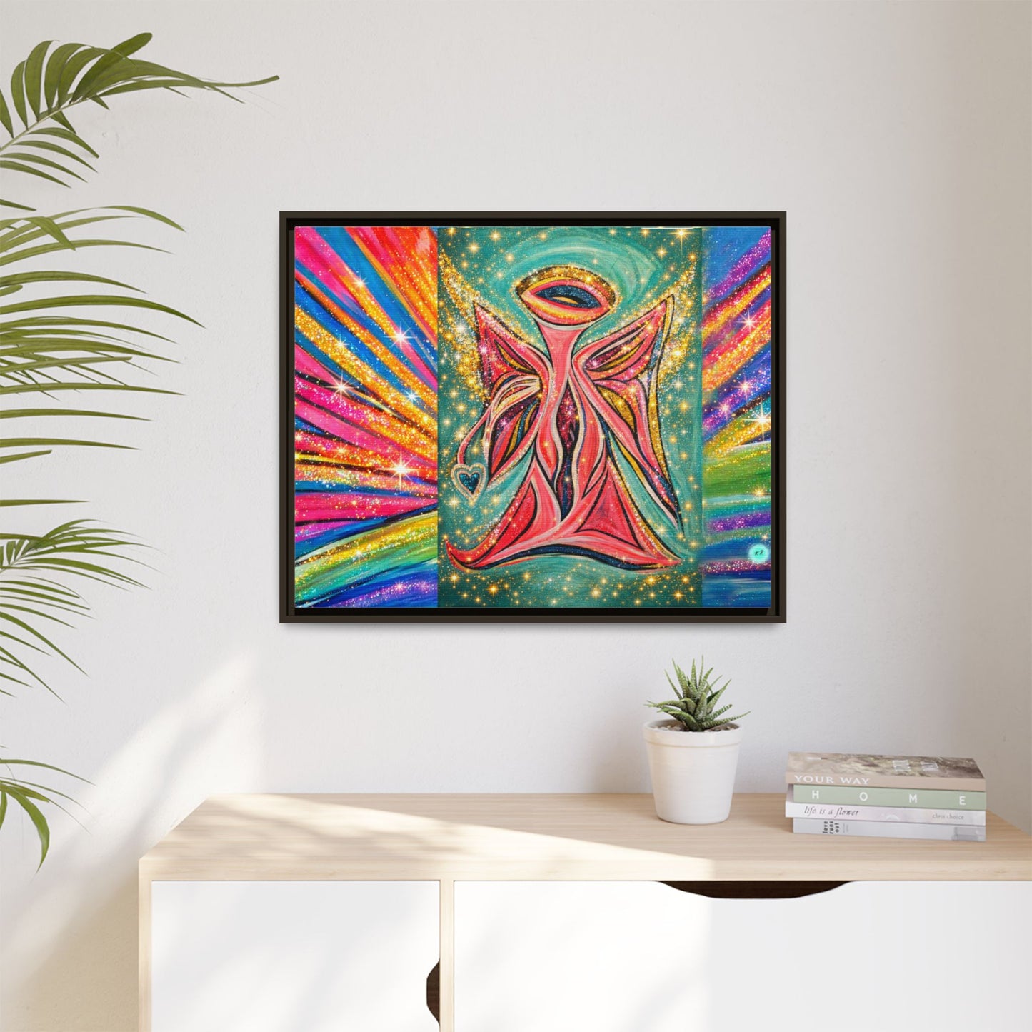 Vibrant, Sparkling Matte Canvas Angel Artwork — Vibrant Rainbow Spiritual Print