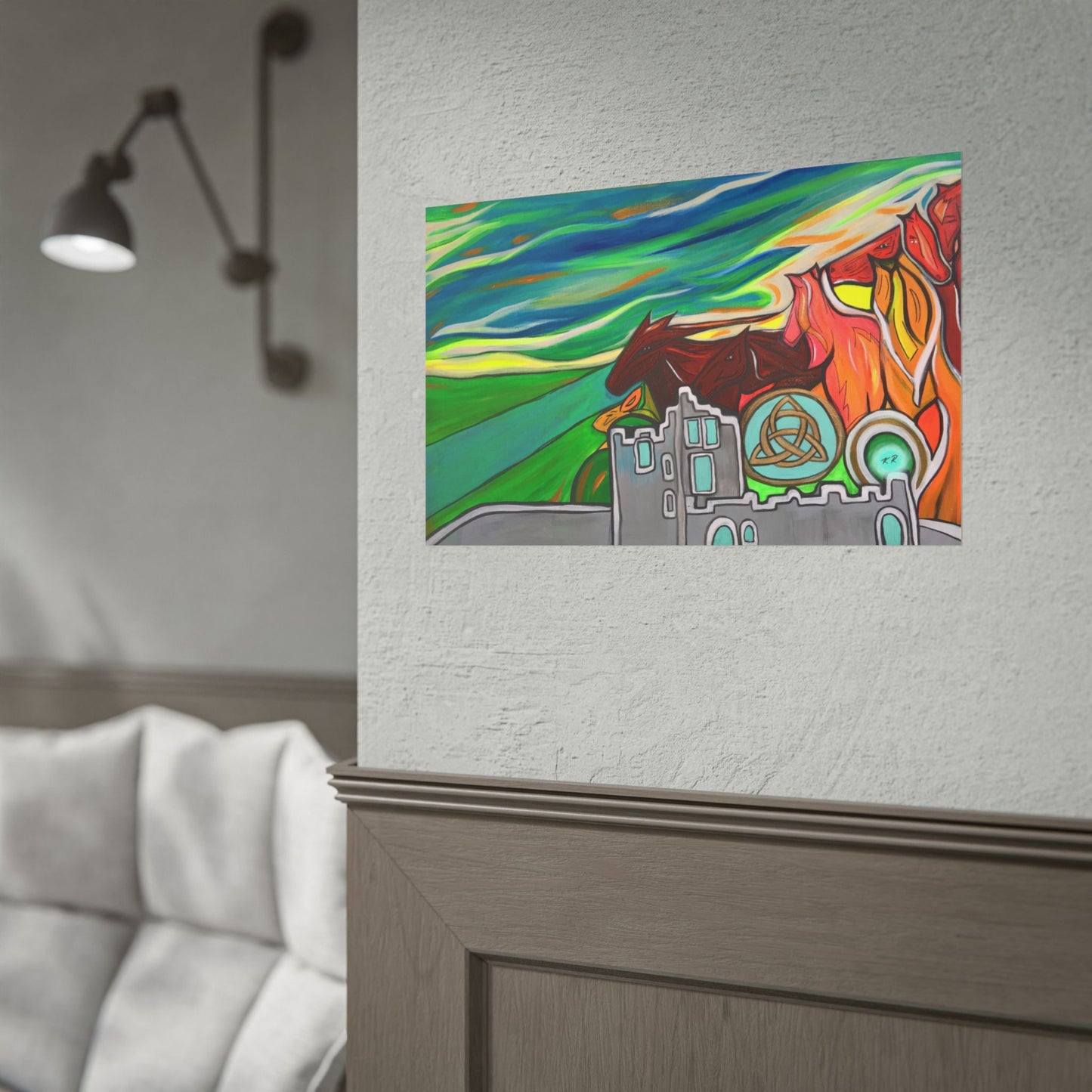 Medieval Castle Rolled Poster | Celtic Knot, Horses Running Landscape