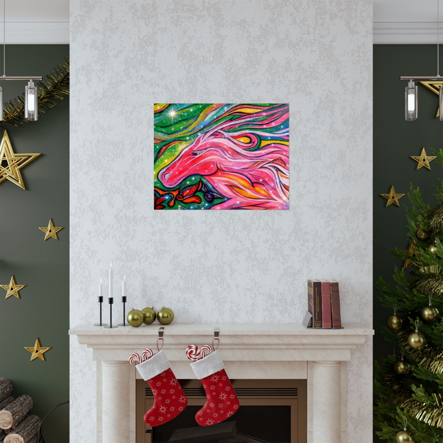 Pink Horse Lover Giclée Matte Horizontal Poster | Vibrant Pink Stallion Wall Art