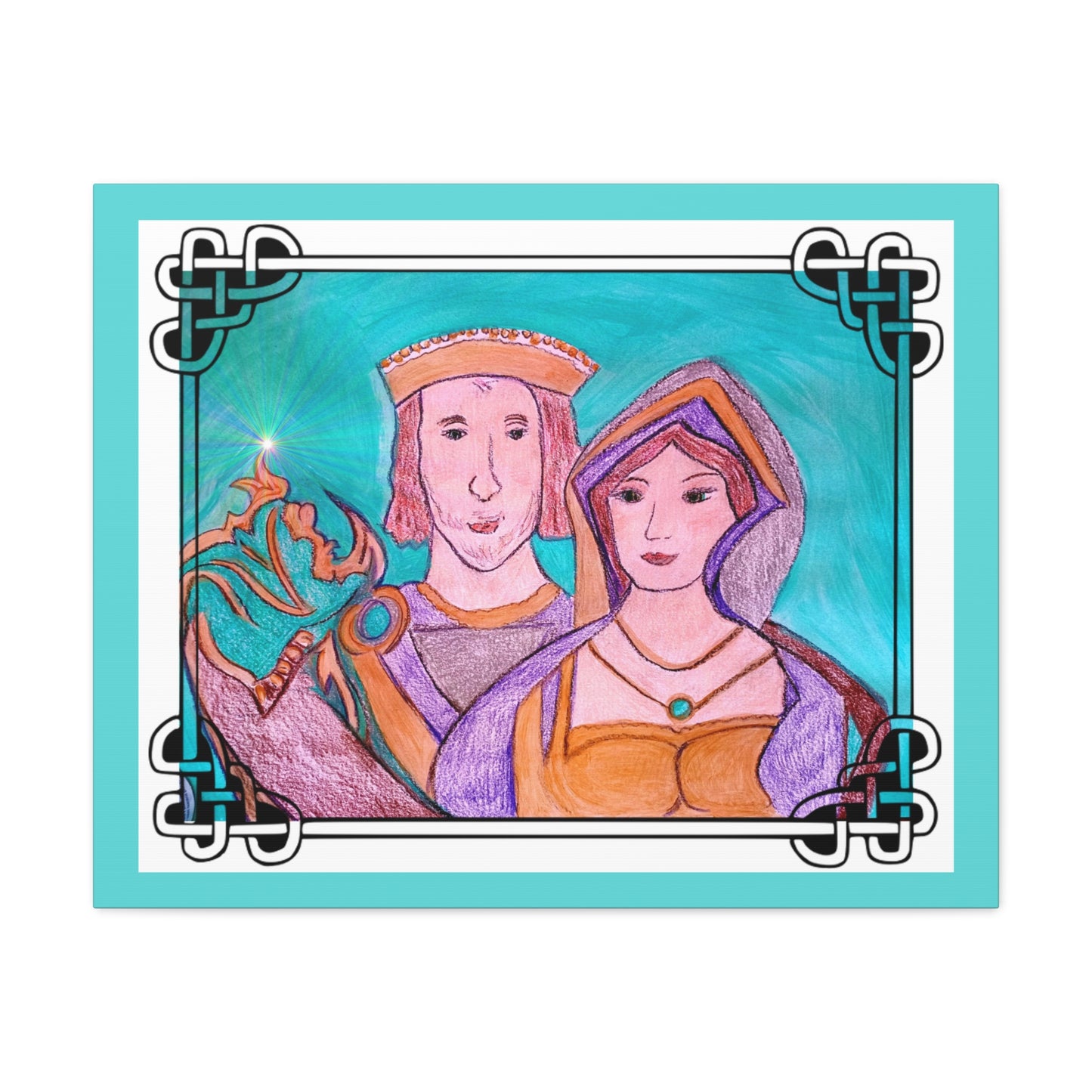 Sir Thomas & Lady Elizabeth Boleyn Illustration on gallery wrapped canvas, Celtic Border