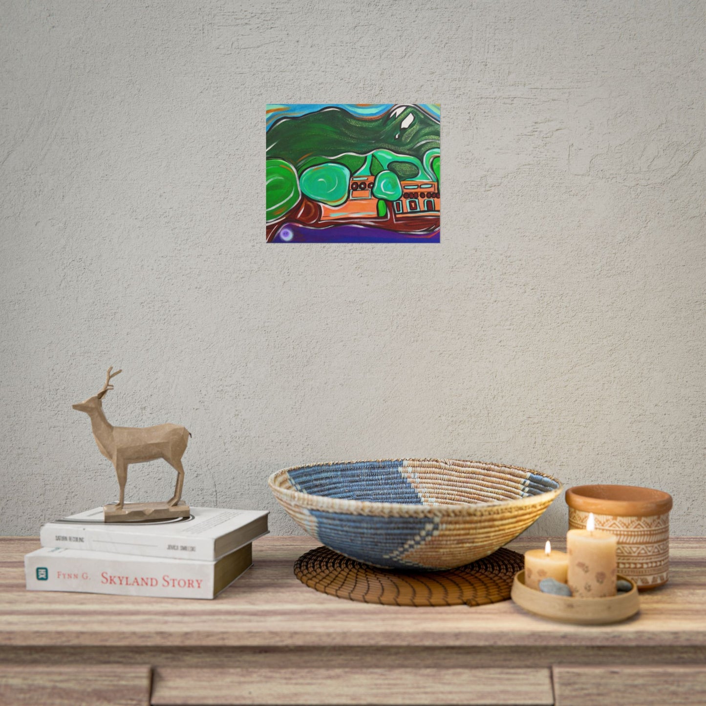 Adobe Home Mountain Landscape Rolled Poster | Colorful Lodge Wall Art