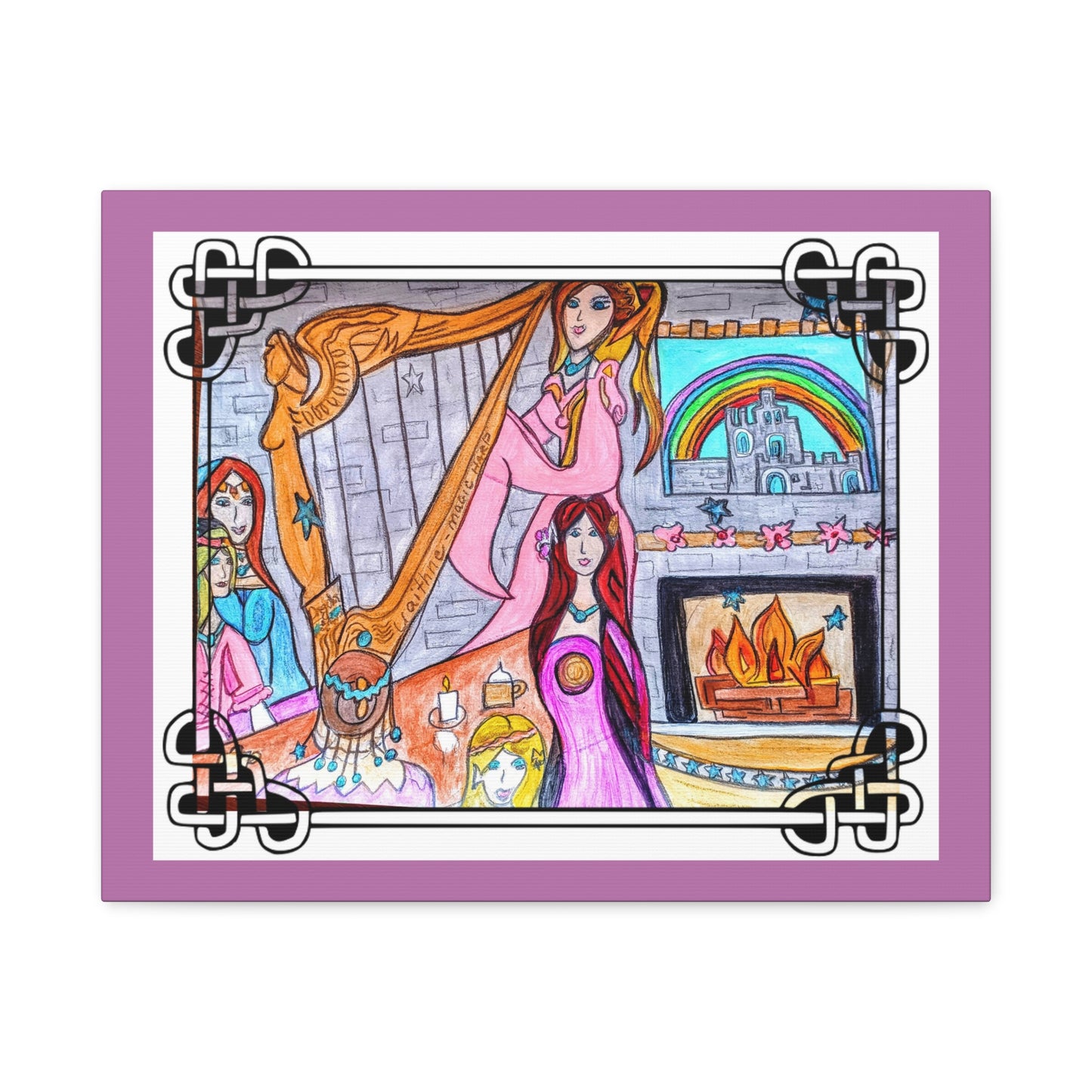 Celtic Magic Harp Ladies, Matte Gallery Wrapped Canvas Wall Art ~ multiple sizes