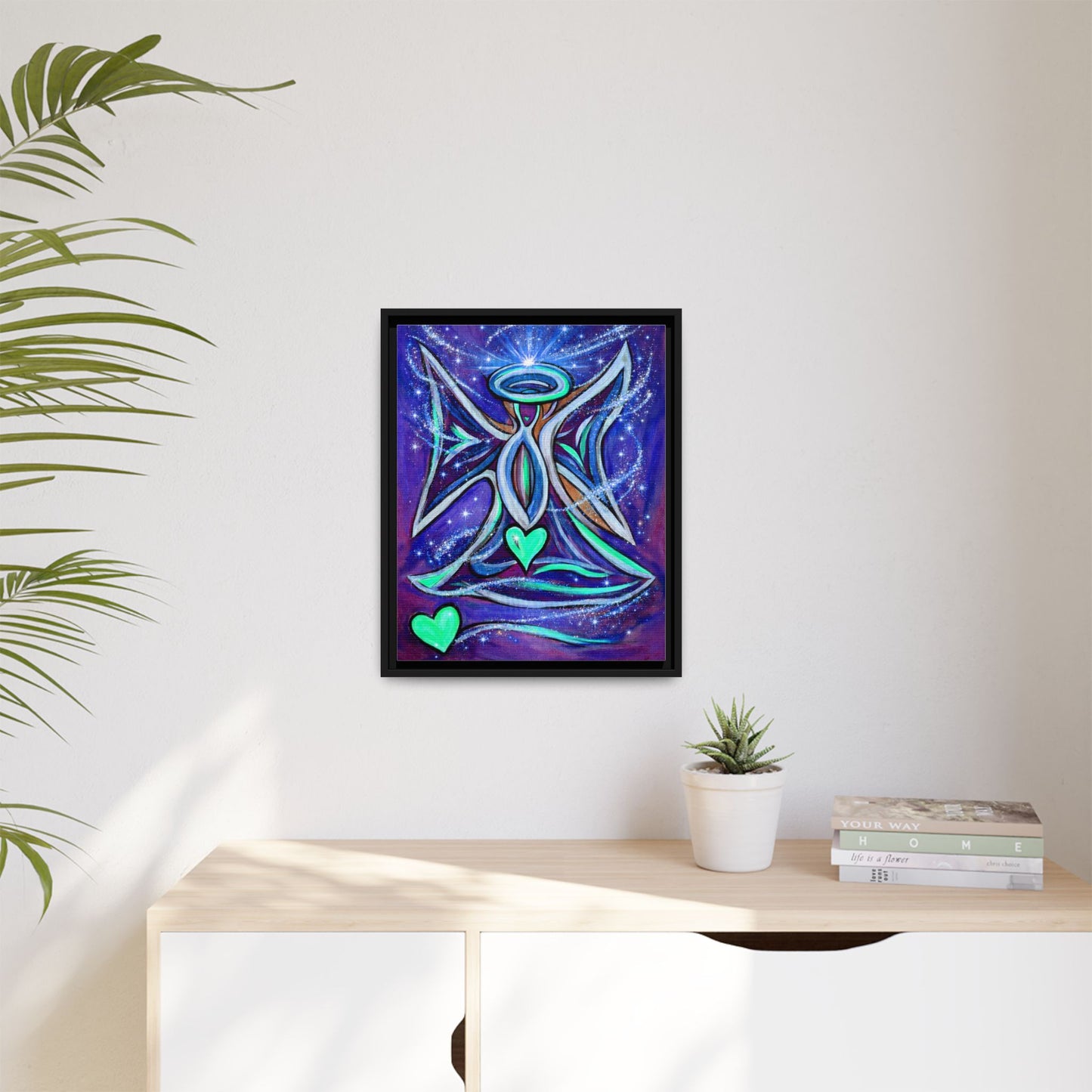 Sparkling Rainbow Angel Artwork Matte Canvas Framed | Spiritual Wall Art
