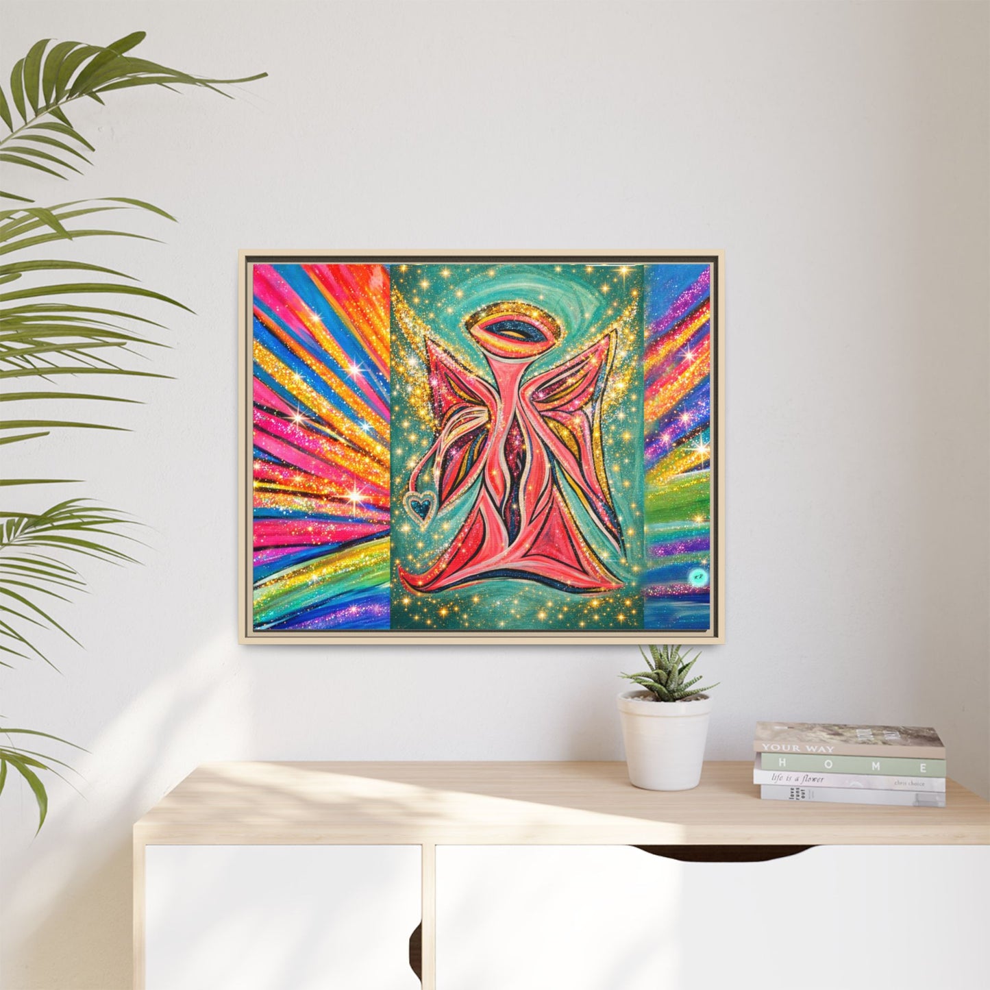 Vibrant, Sparkling Matte Canvas Angel Artwork — Vibrant Rainbow Spiritual Print