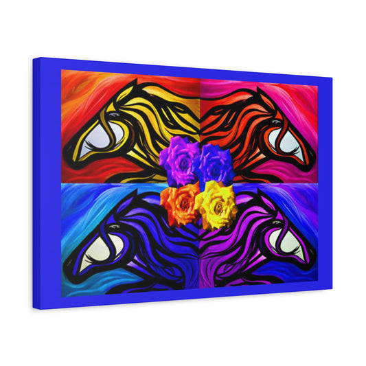 Colorful Horse Heads with Roses Matte Canvas Gallery Wrap Print, multiple sizes available