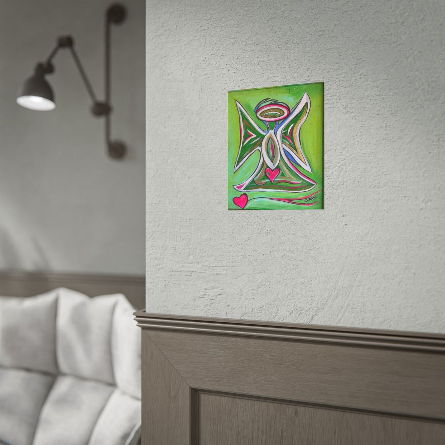 Green Guardian Angel with Heart Rolled Poster | Wall Art