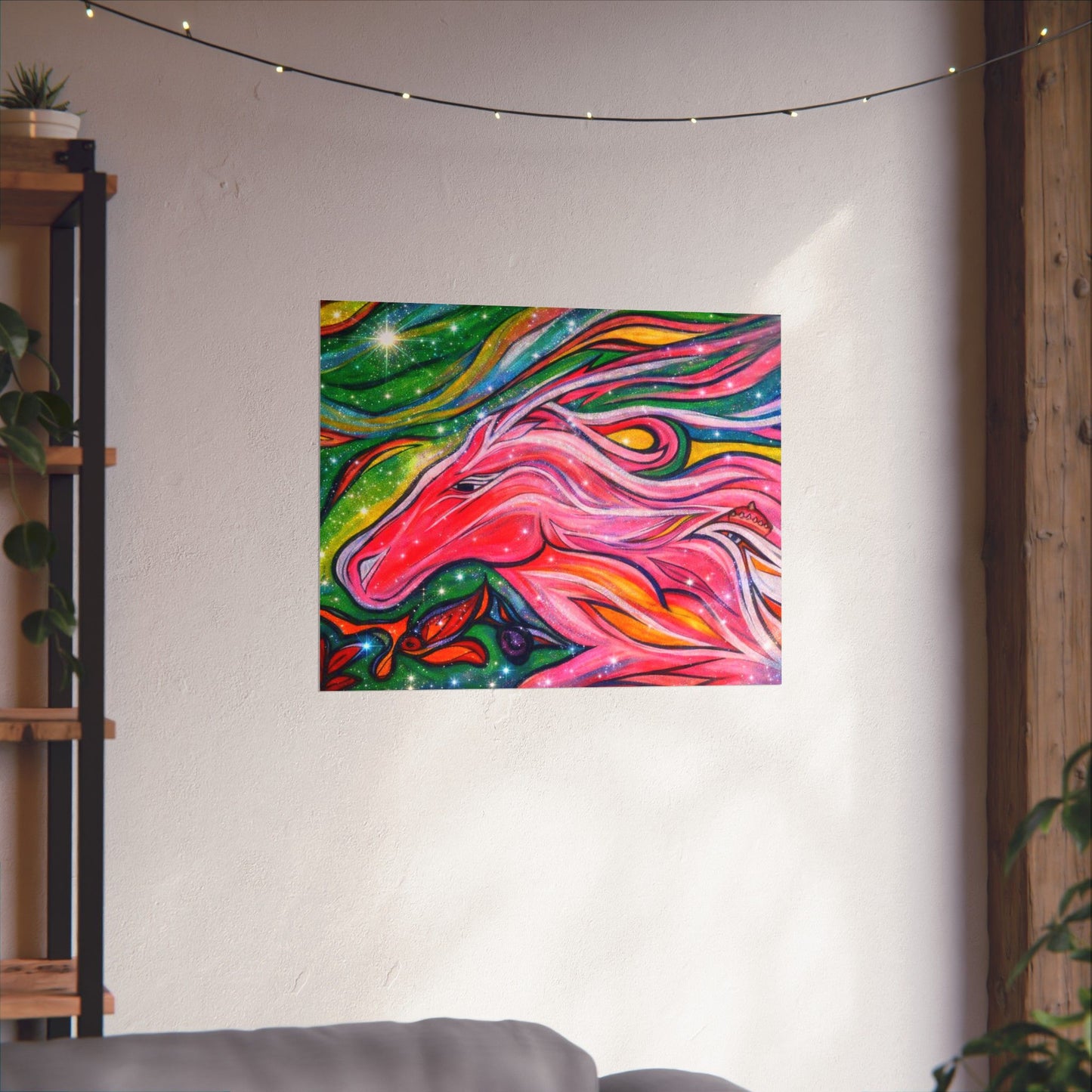 Pink Horse Lover Giclée Matte Horizontal Poster | Vibrant Pink Stallion Wall Art