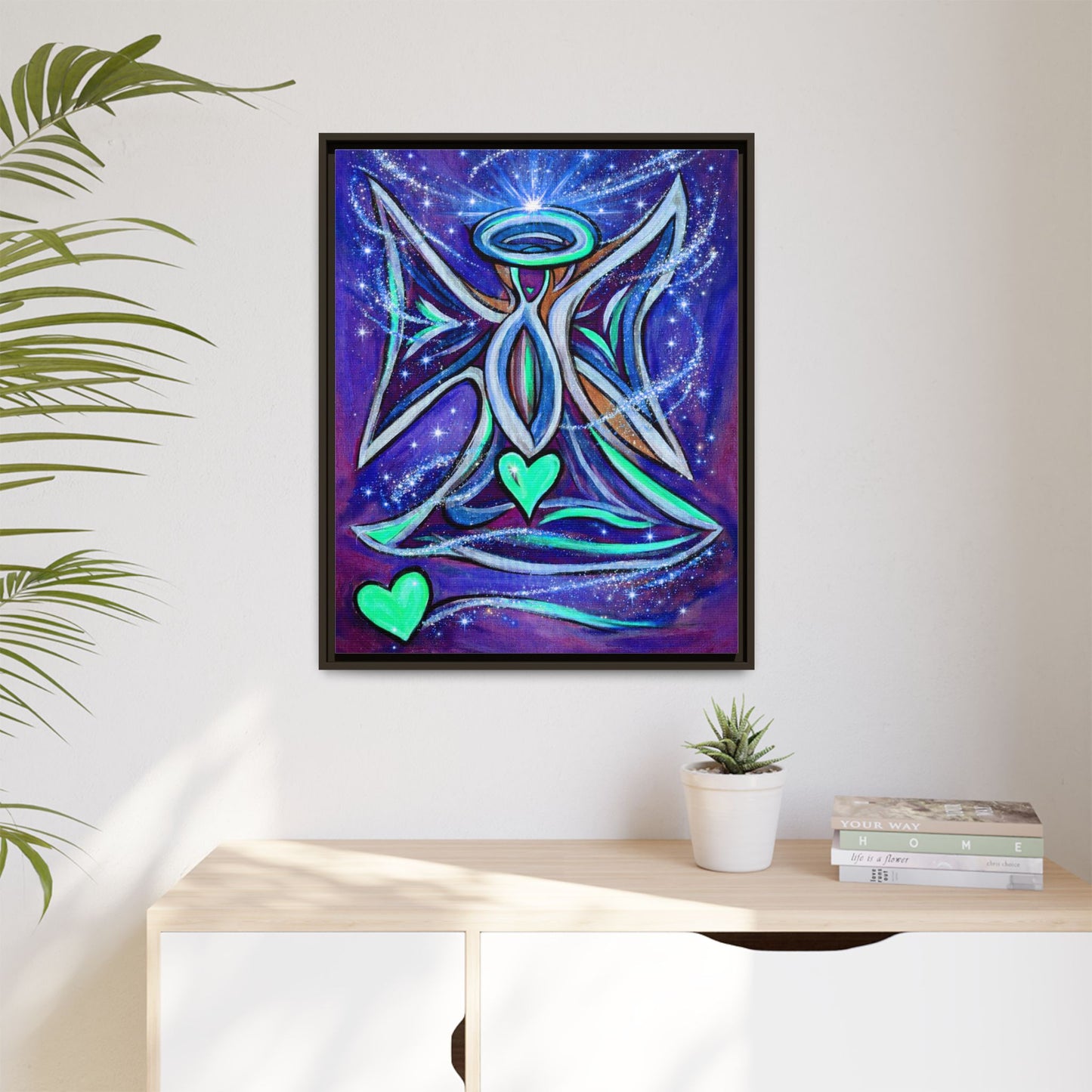 Sparkling Rainbow Angel Artwork Matte Canvas Framed | Spiritual Wall Art