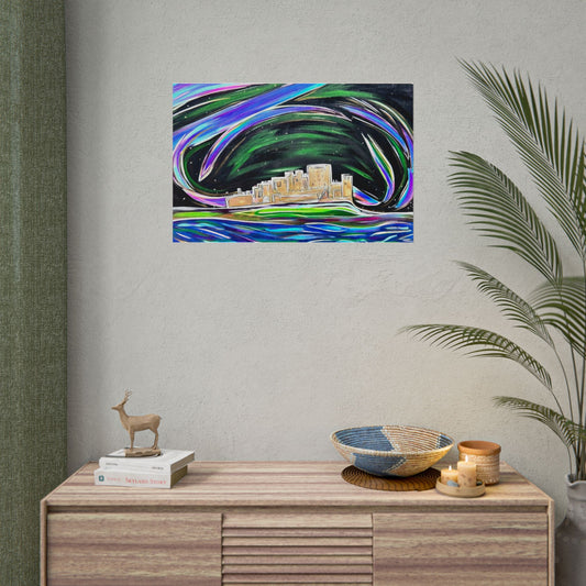 Bamburgh Castle and the Aurora Borealis Poster | Aurora Castle Art Print