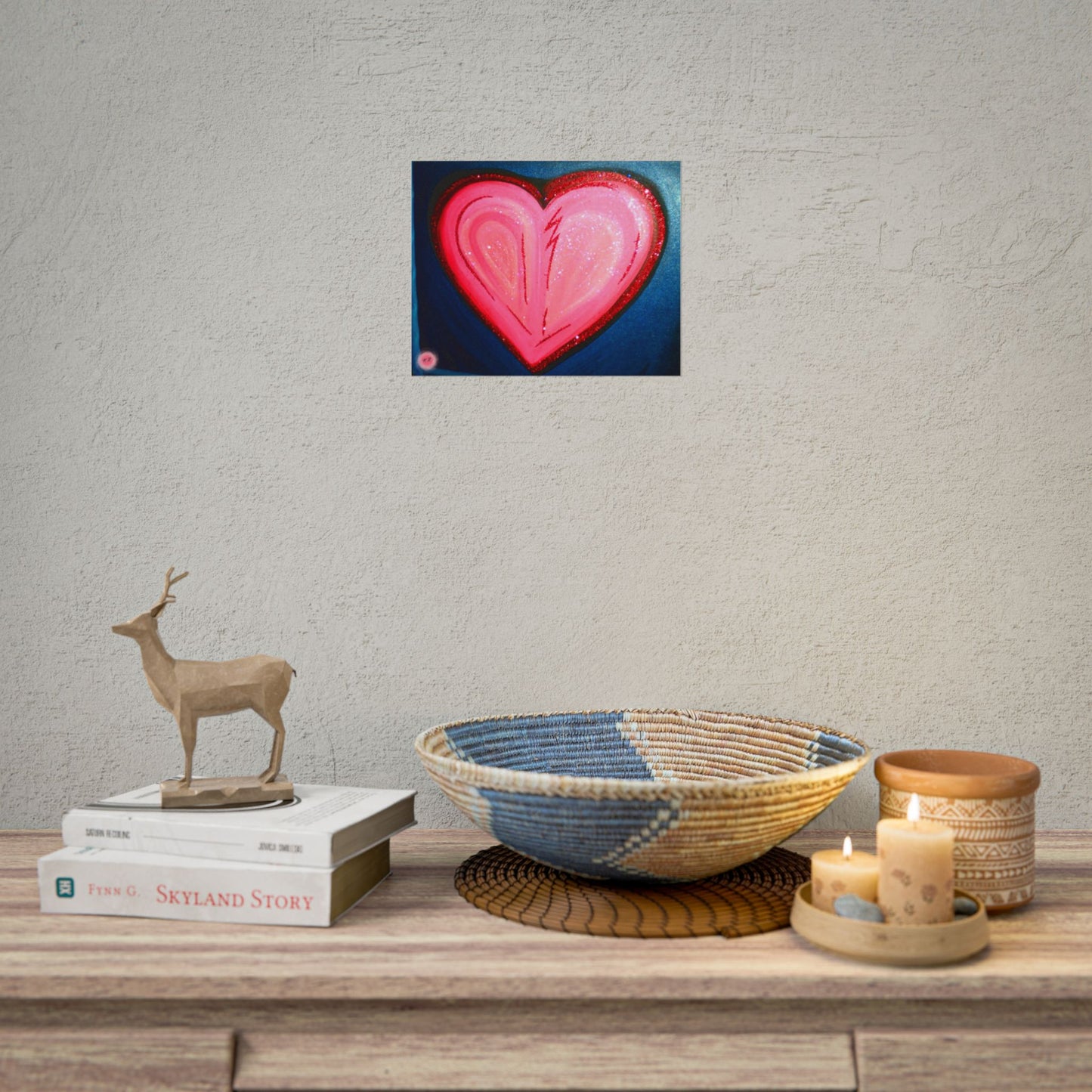 Pink Heart Lightning Rolled Poster | Heart Art Print, Glitter Effect