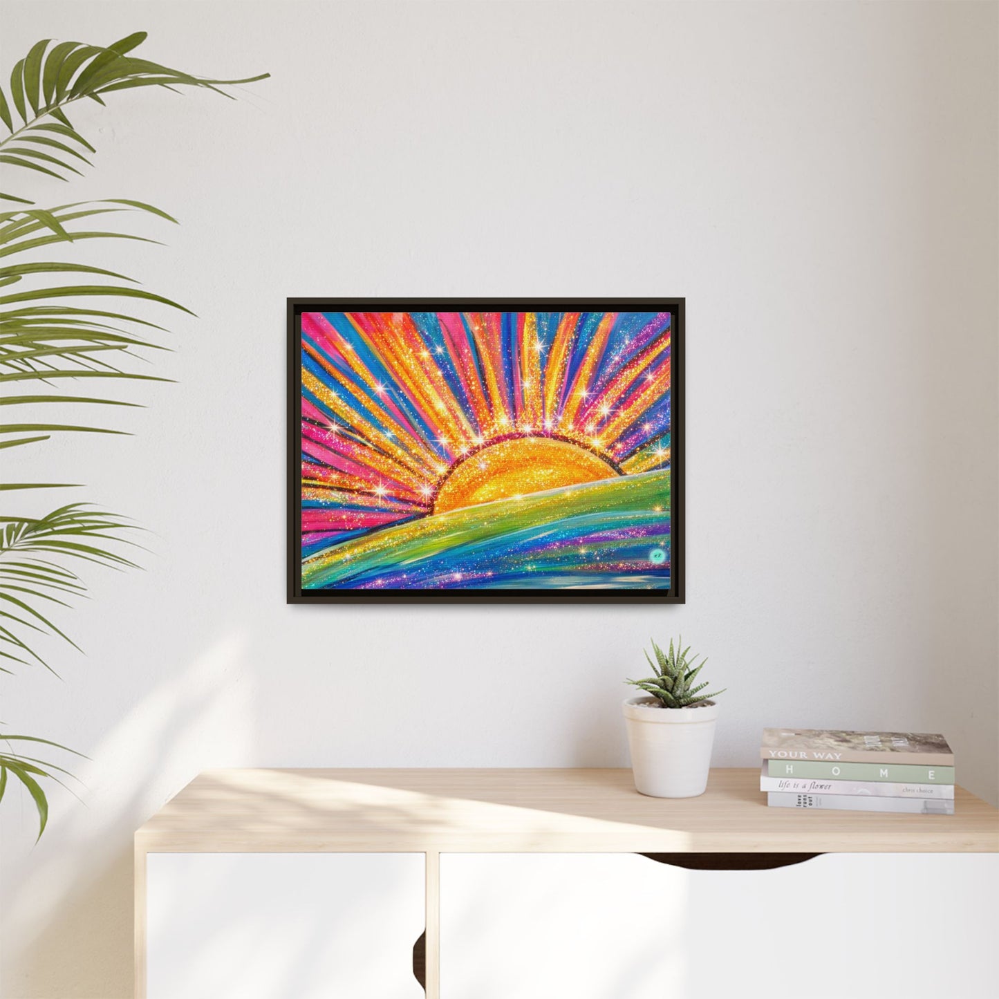 Colorful Sunrise Sparkling Artwork Canvas, gallery wrapped, Sunshine Wall Art,