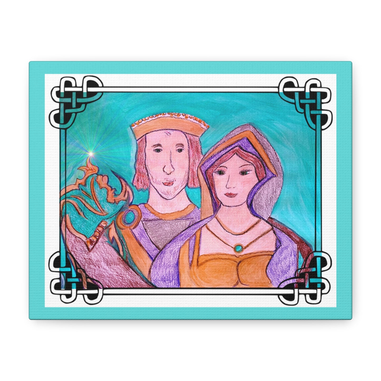 Sir Thomas & Lady Elizabeth Boleyn Illustration on gallery wrapped canvas, Celtic Border