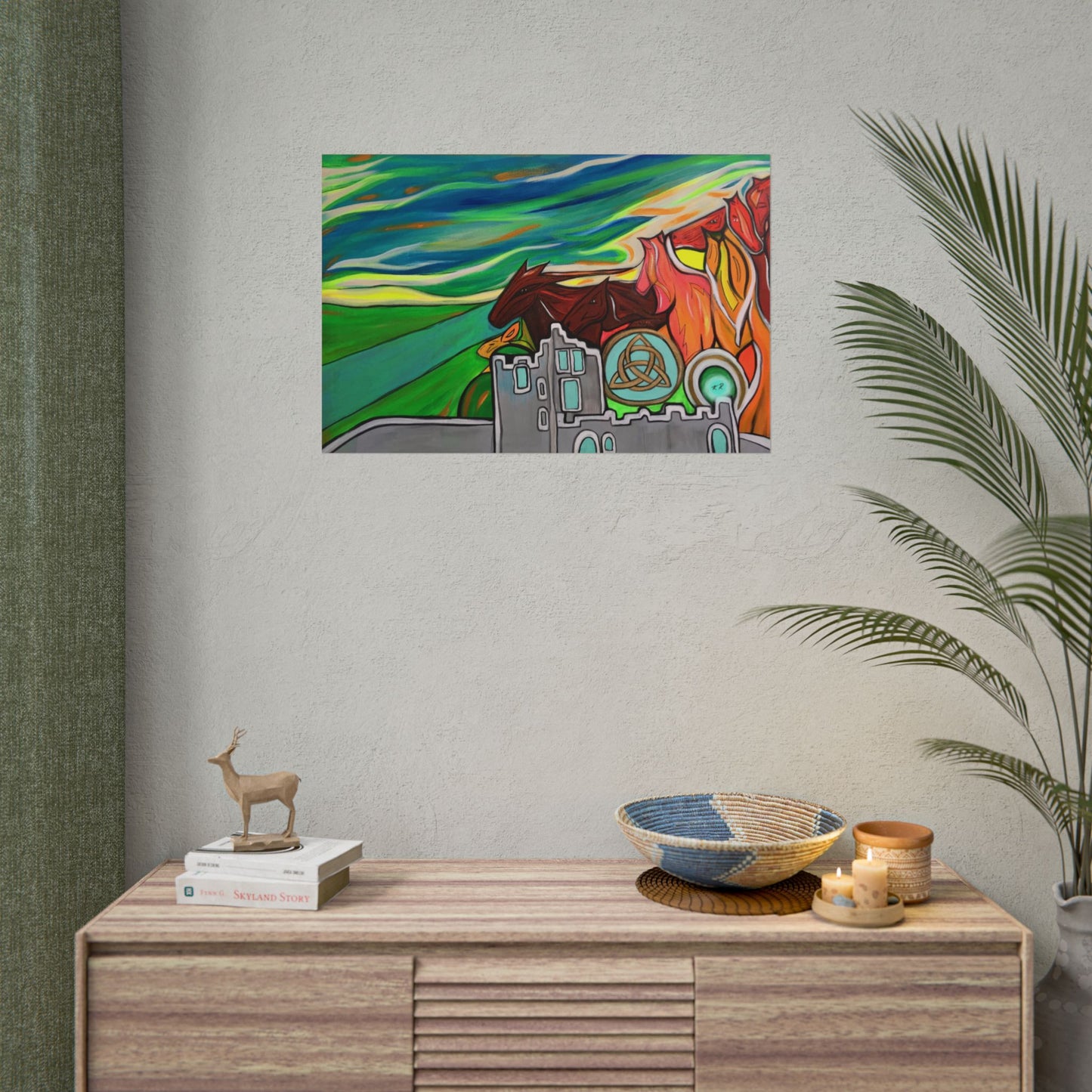 Medieval Castle Rolled Poster | Celtic Knot, Horses Running Landscape