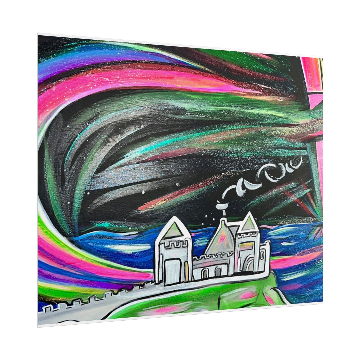 Dunluce Castle and the Northern Lights in Ireland Rolled Poster | Aurora Borealis Art Print wall art